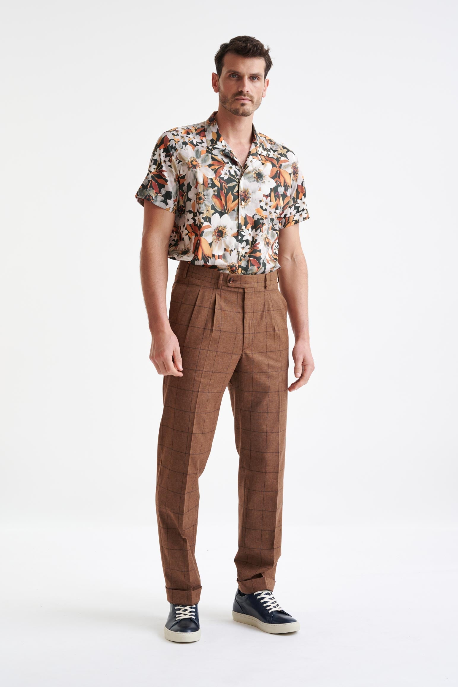 Brown Check Wool & Cotton Silk Kenton Suit Lifestyle — detail 7