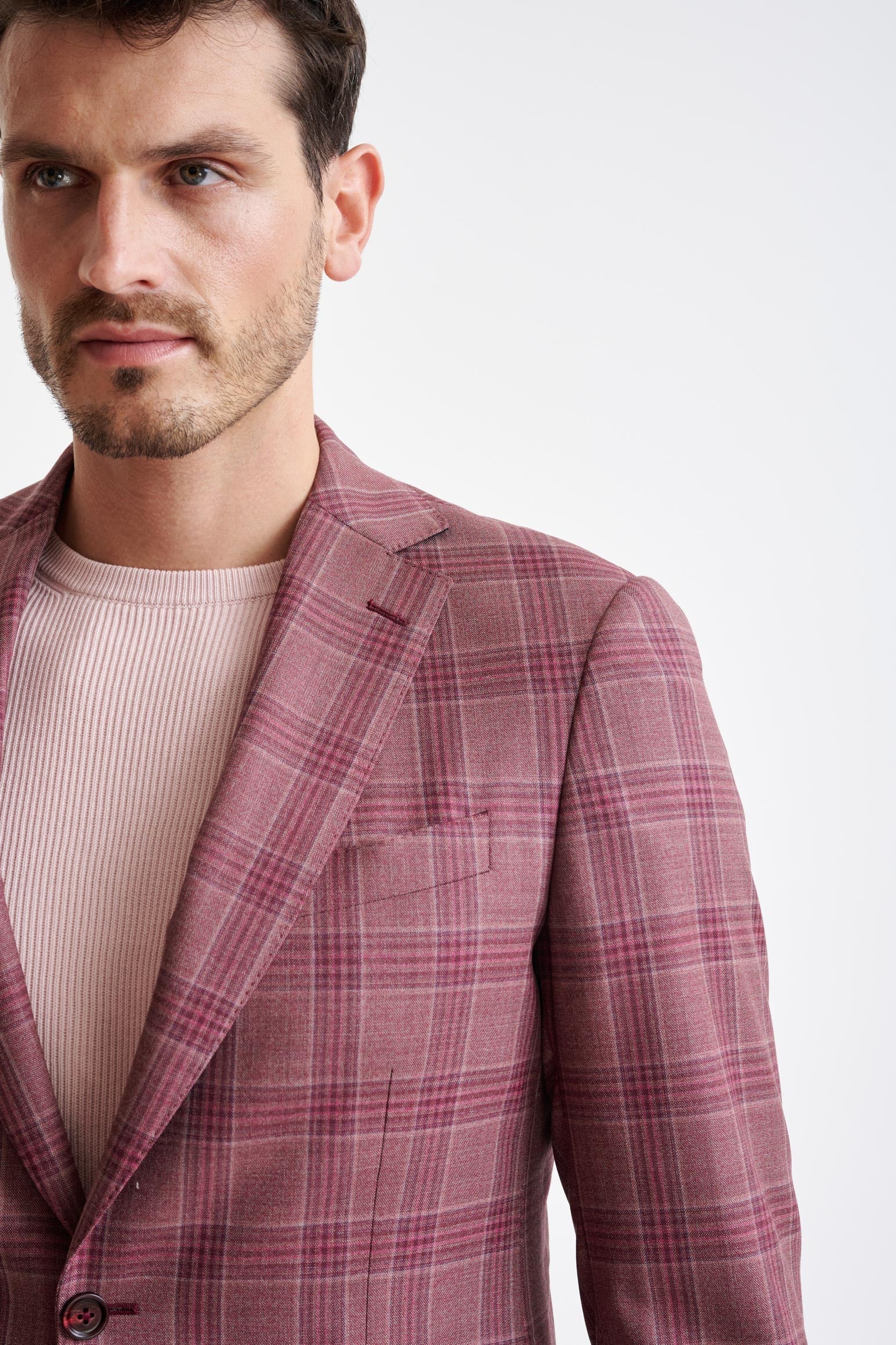 Pink Burgundy Check Super 130's Wool Soho Suit Mosaic — detail 5