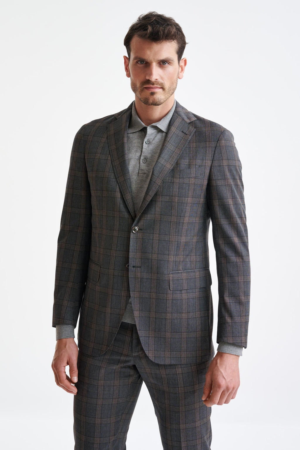 Grey Brown Check Wool Kenton Suit Lifestyle — detail 5