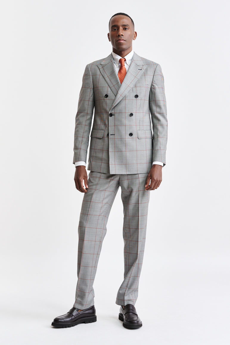 Grey Orange Check 100% Wool Super 100's Soho Jacket Riviera Trend
