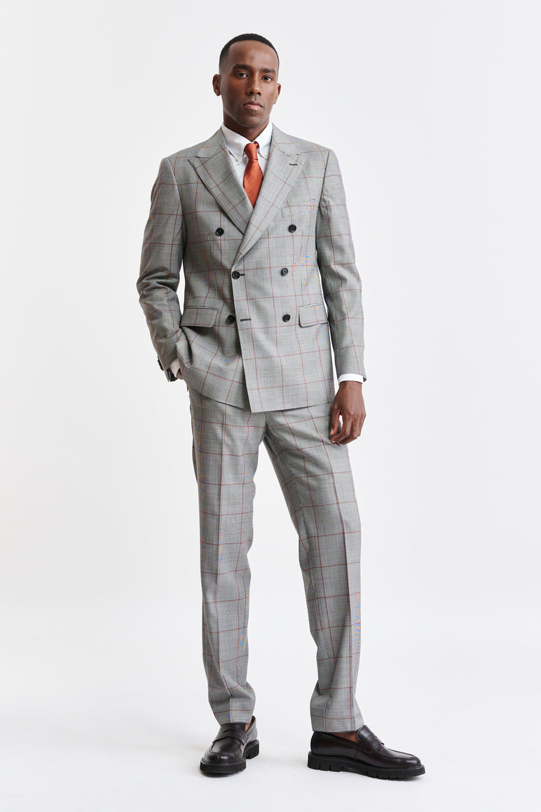 Grey Orange Check 100% Wool Super 100's Soho Jacket Riviera Trend — detail 3