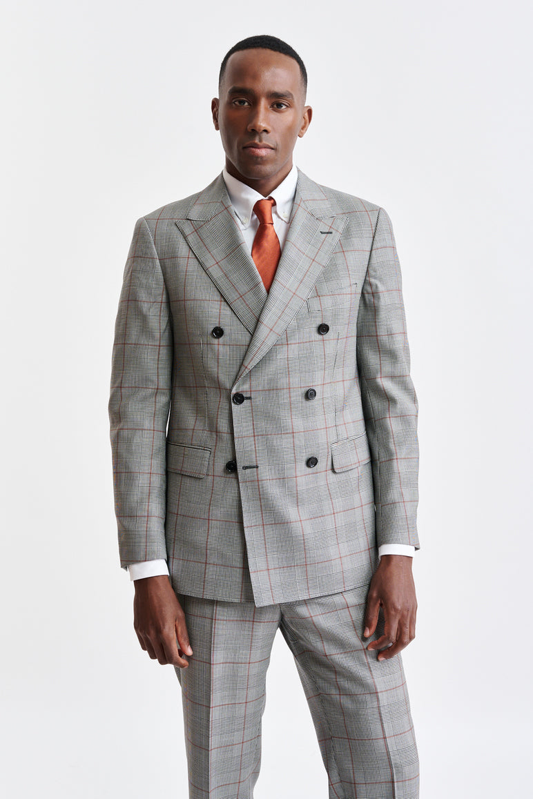 Grey Orange Check 100% Wool Super 100's Soho Jacket Riviera Trend — detail 5