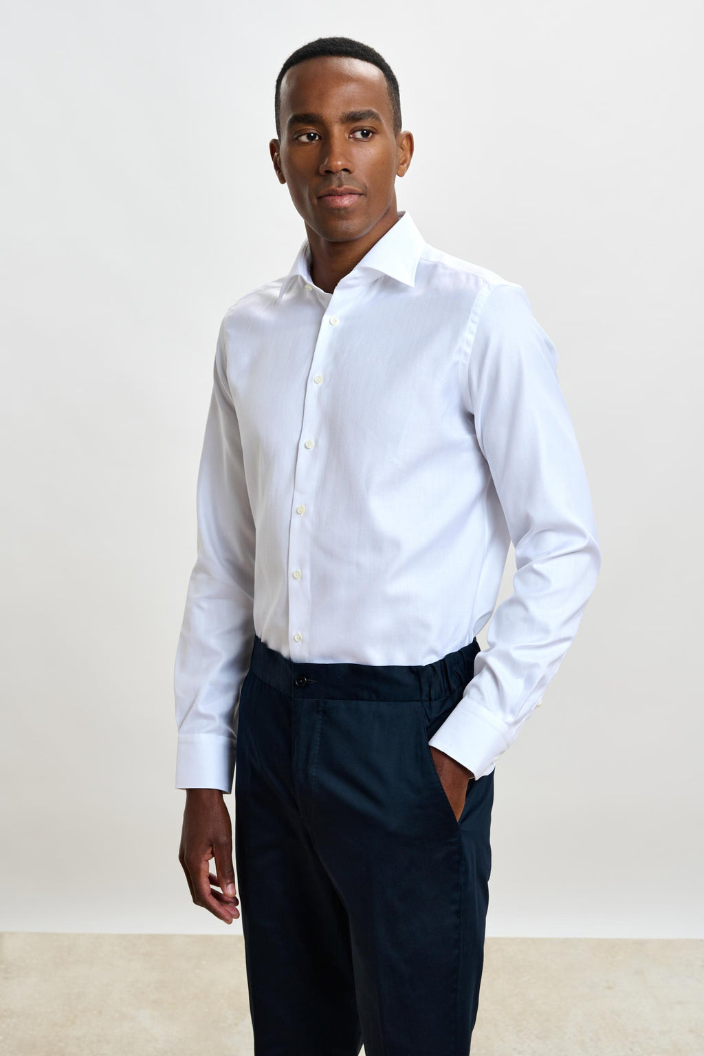 White Stripe Herringbone Formal Shirt