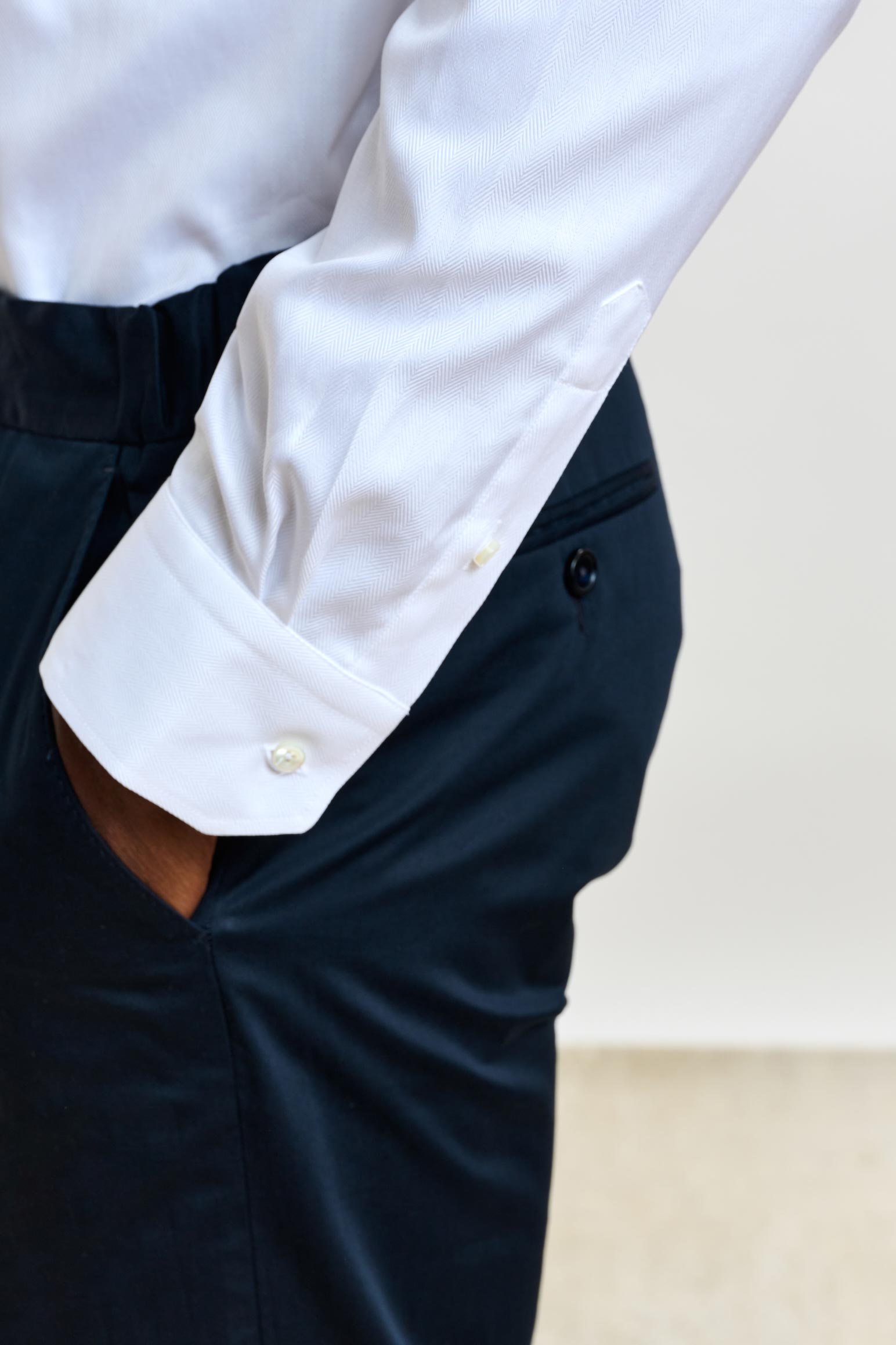 White Stripe Herringbone Formal Shirt — detail 3