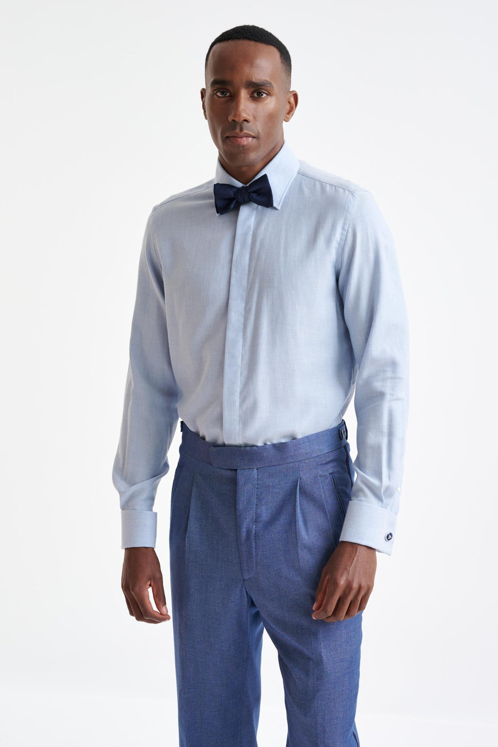 Medium Blue Melange Cotton & Cashmere Twill Formal Shirt