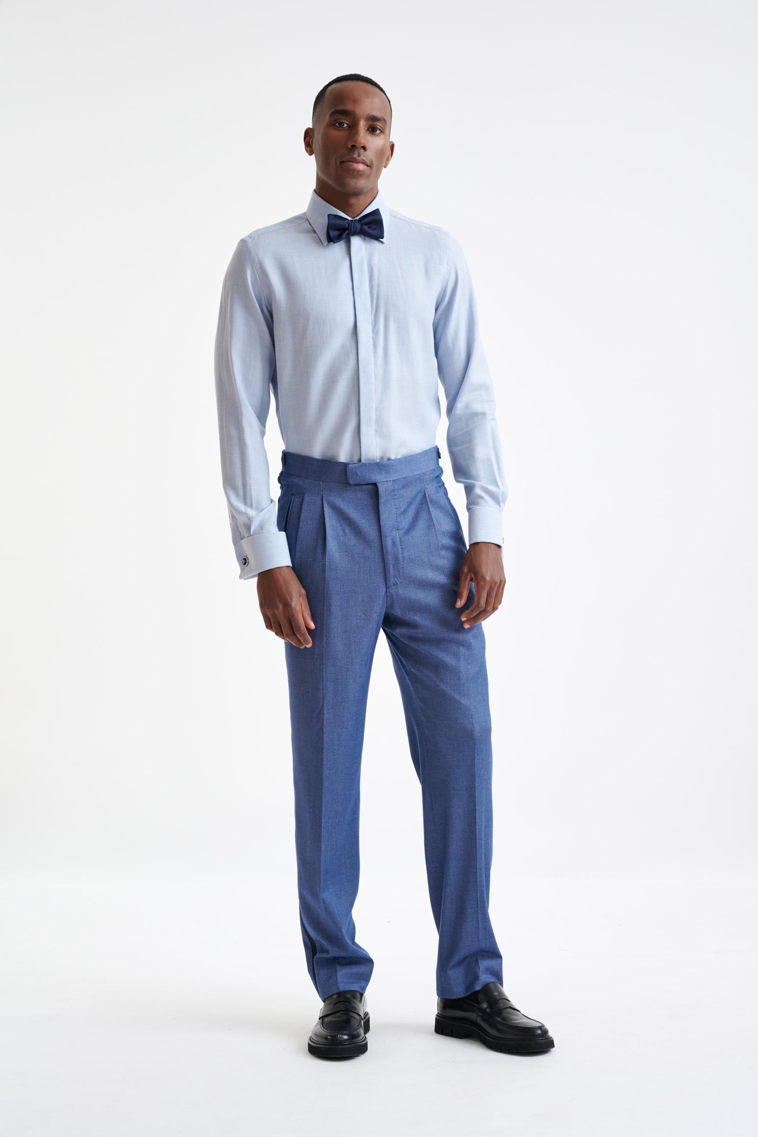 Medium Blue Melange Cotton & Cashmere Twill Formal Shirt — detail 1