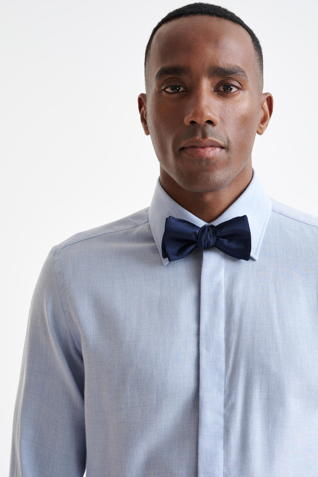 Medium Blue Melange Cotton & Cashmere Twill Formal Shirt — detail 2