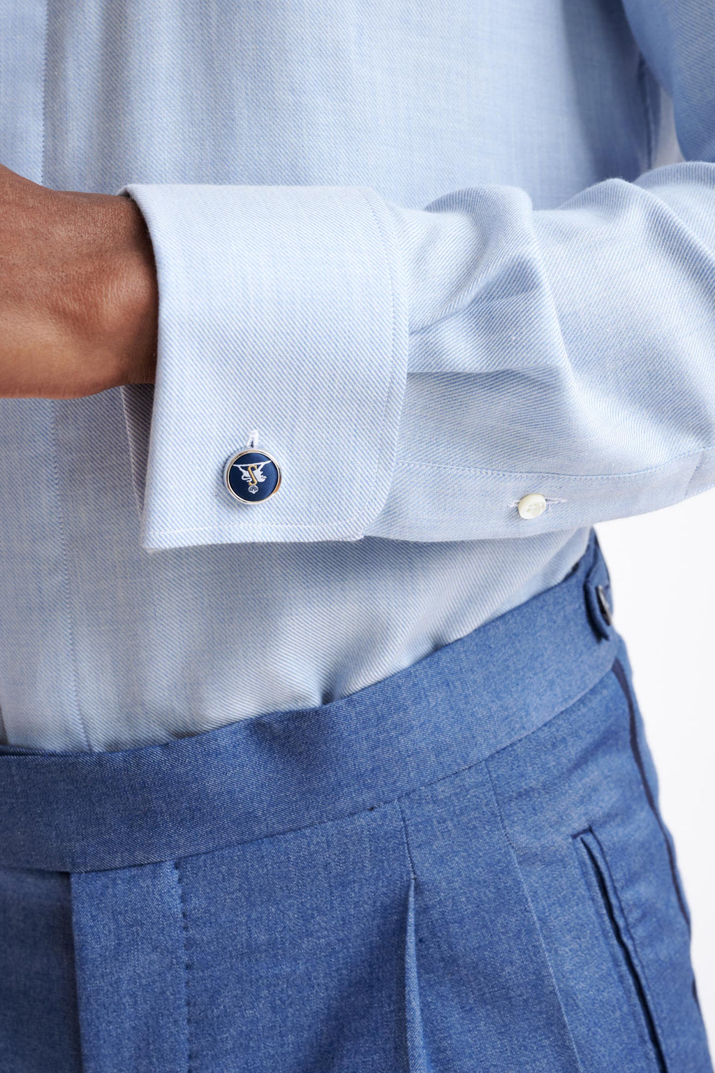 Medium Blue Melange Cotton & Cashmere Twill Formal Shirt — detail 3
