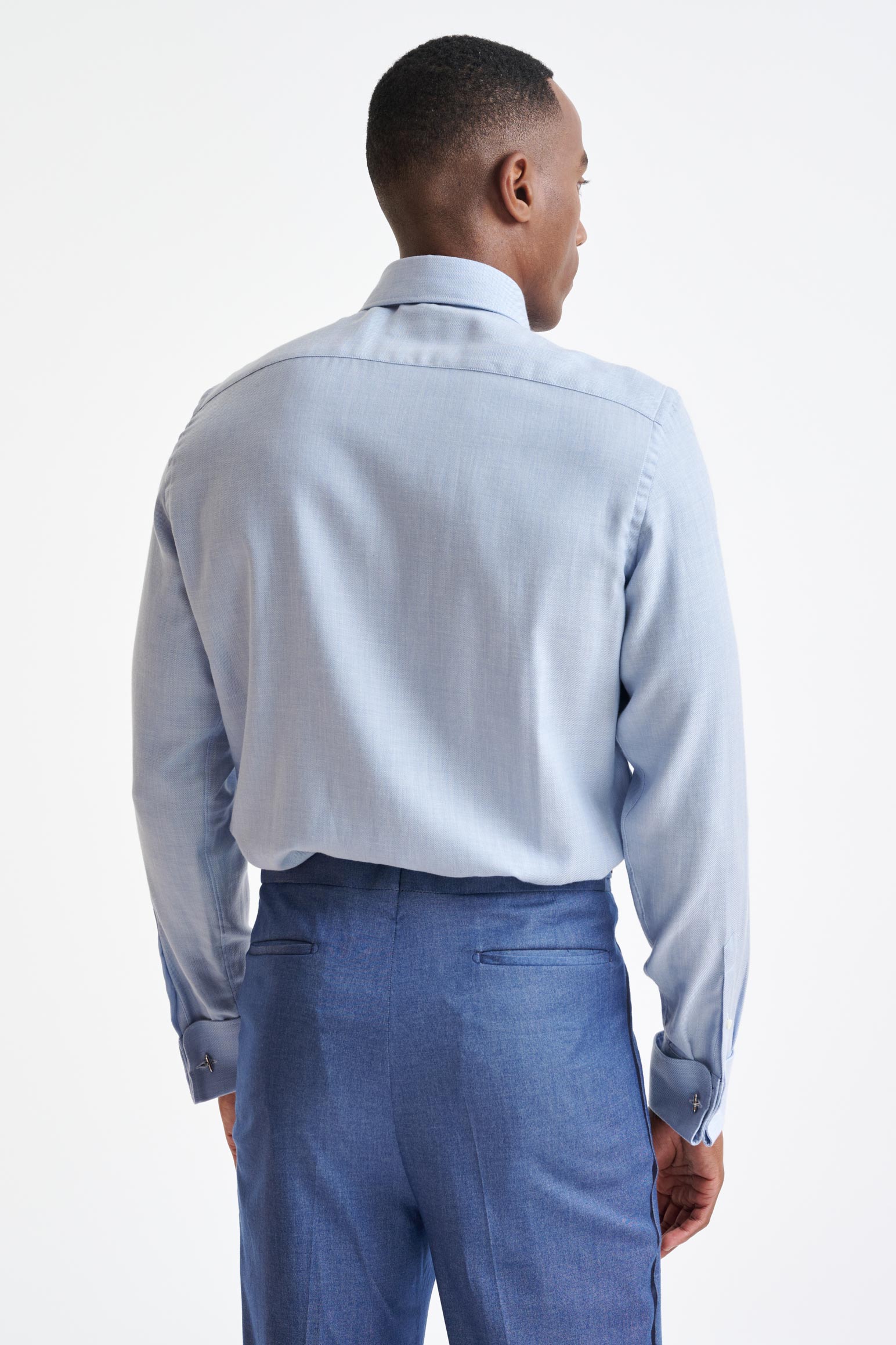 Medium Blue Melange Cotton & Cashmere Twill Formal Shirt — detail 4