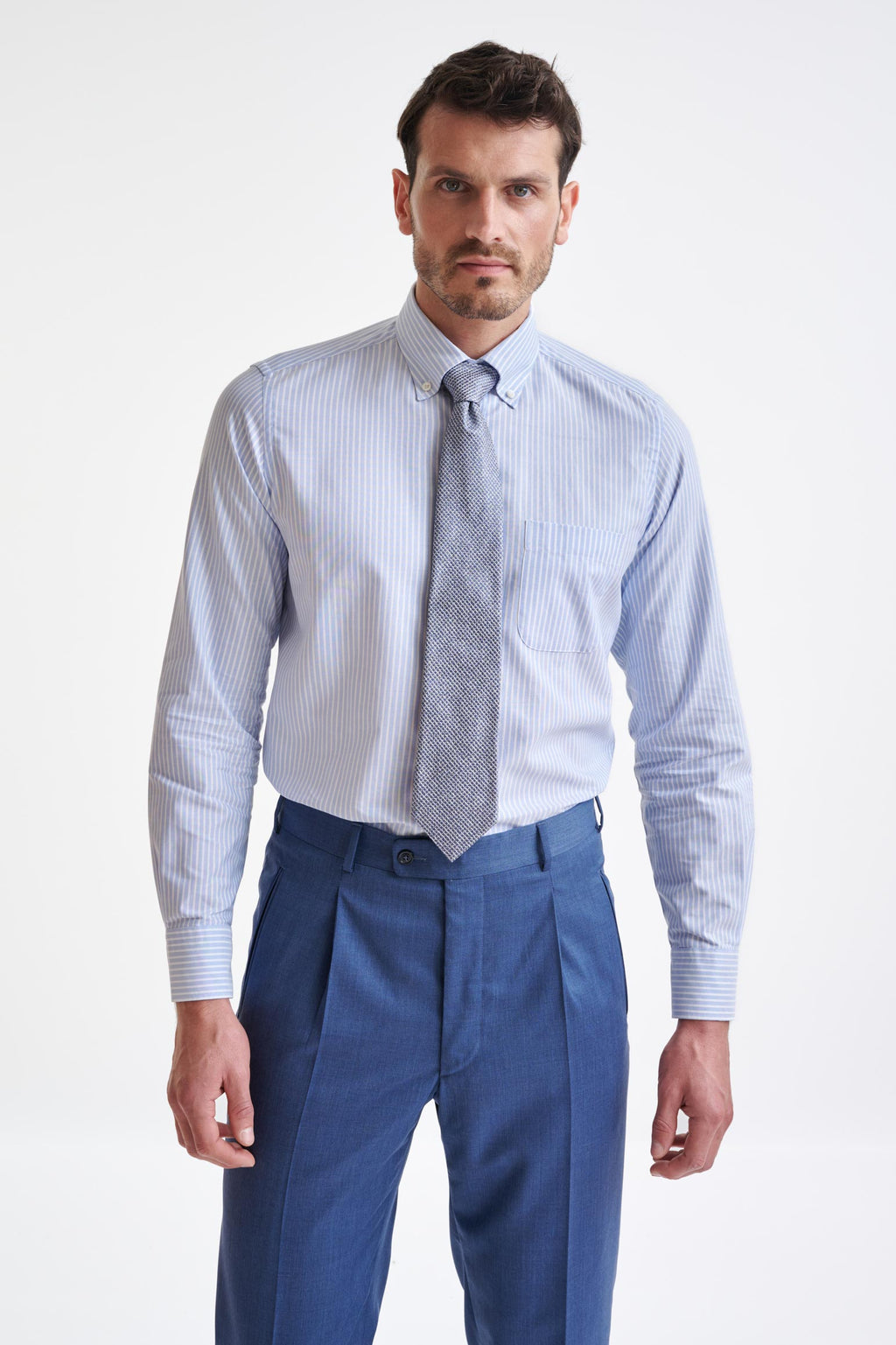 Striped Blue & White 100% Cotton Oxford Formal Shirt