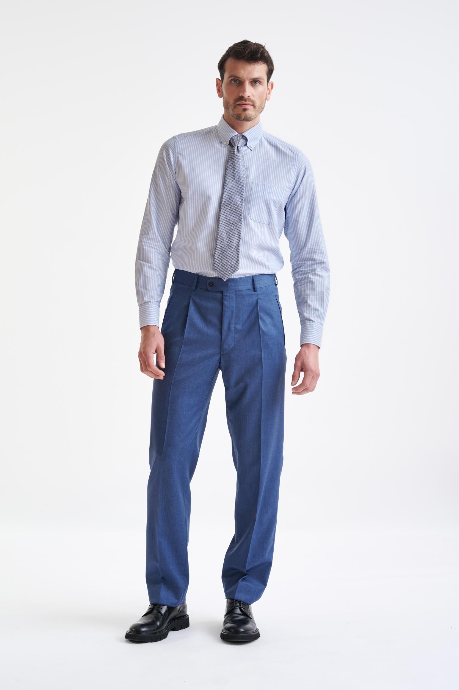 Striped Blue & White 100% Cotton Oxford Formal Shirt — detail 1