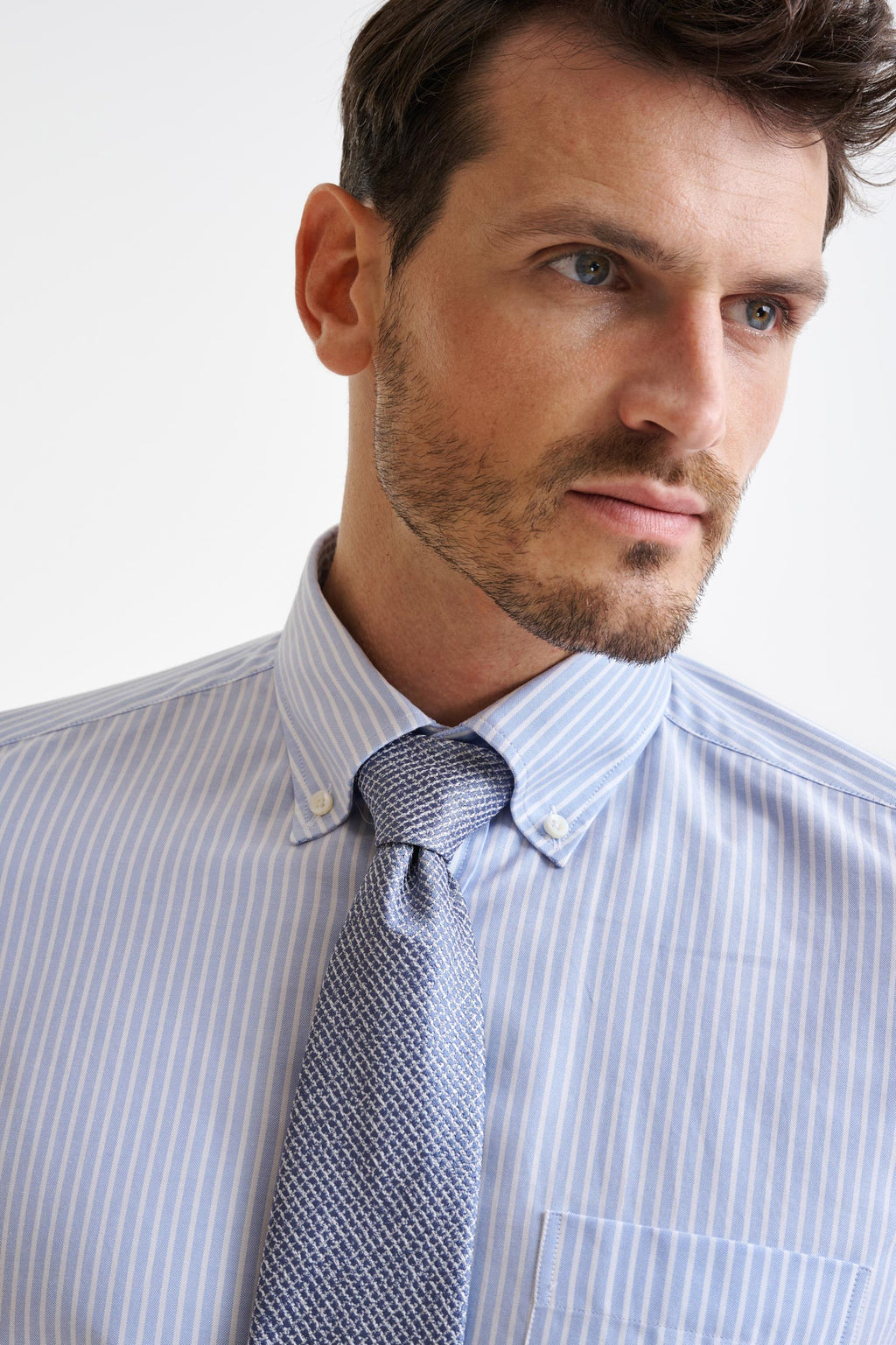 Striped Blue & White 100% Cotton Oxford Formal Shirt — detail 2