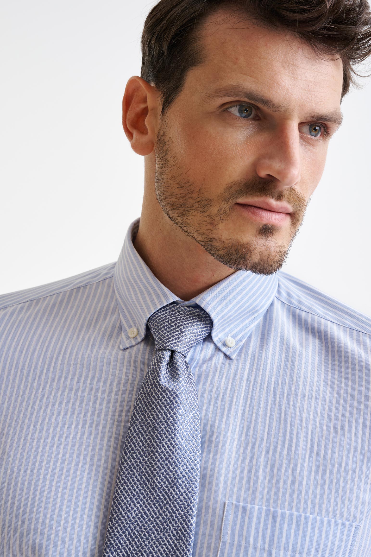 Striped Blue & White 100% Cotton Oxford Formal Shirt — detail 2