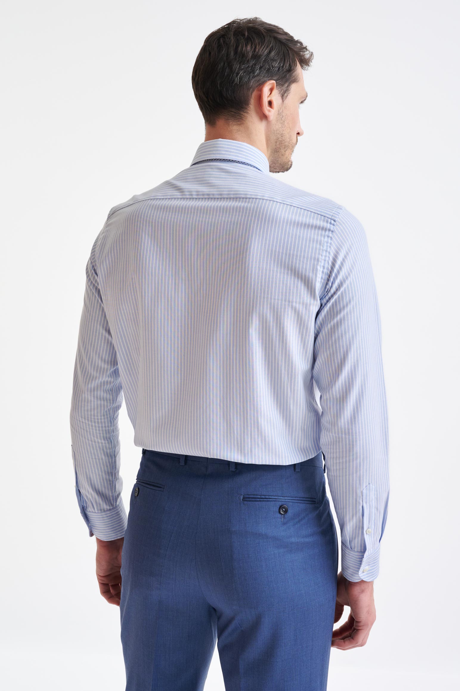 Striped Blue & White 100% Cotton Oxford Formal Shirt — detail 4