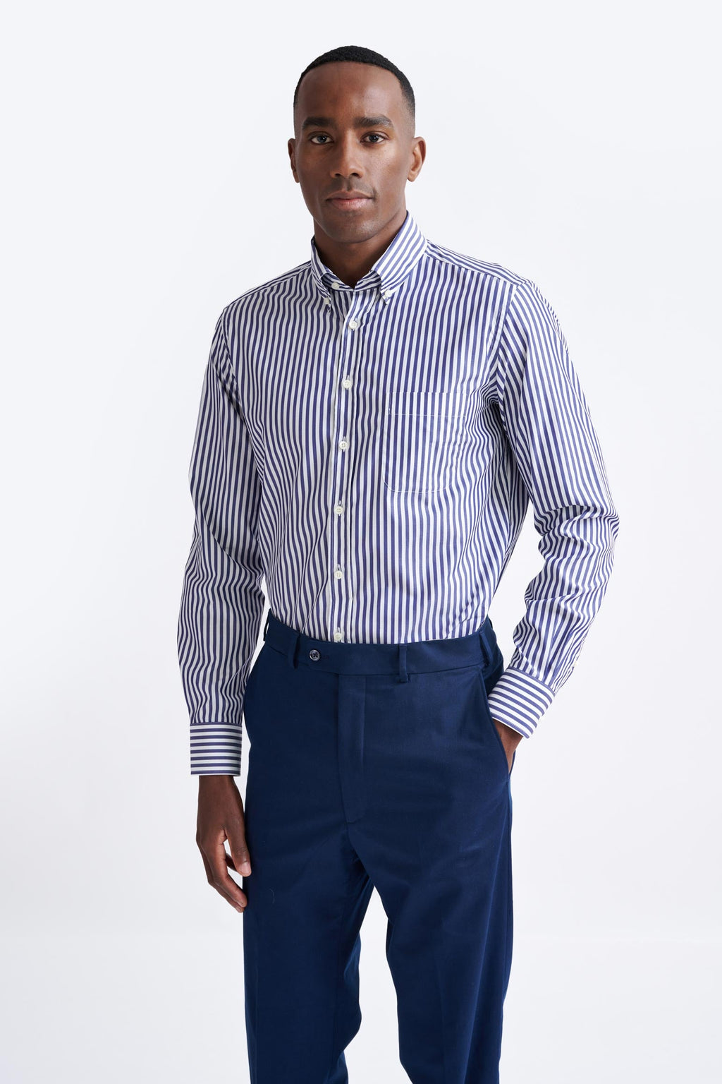 Striped Dark Blue 100% Cotton Poplin Formal Shirt