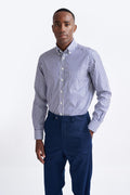 Striped Dark Blue 100% Cotton Poplin Formal Shirt