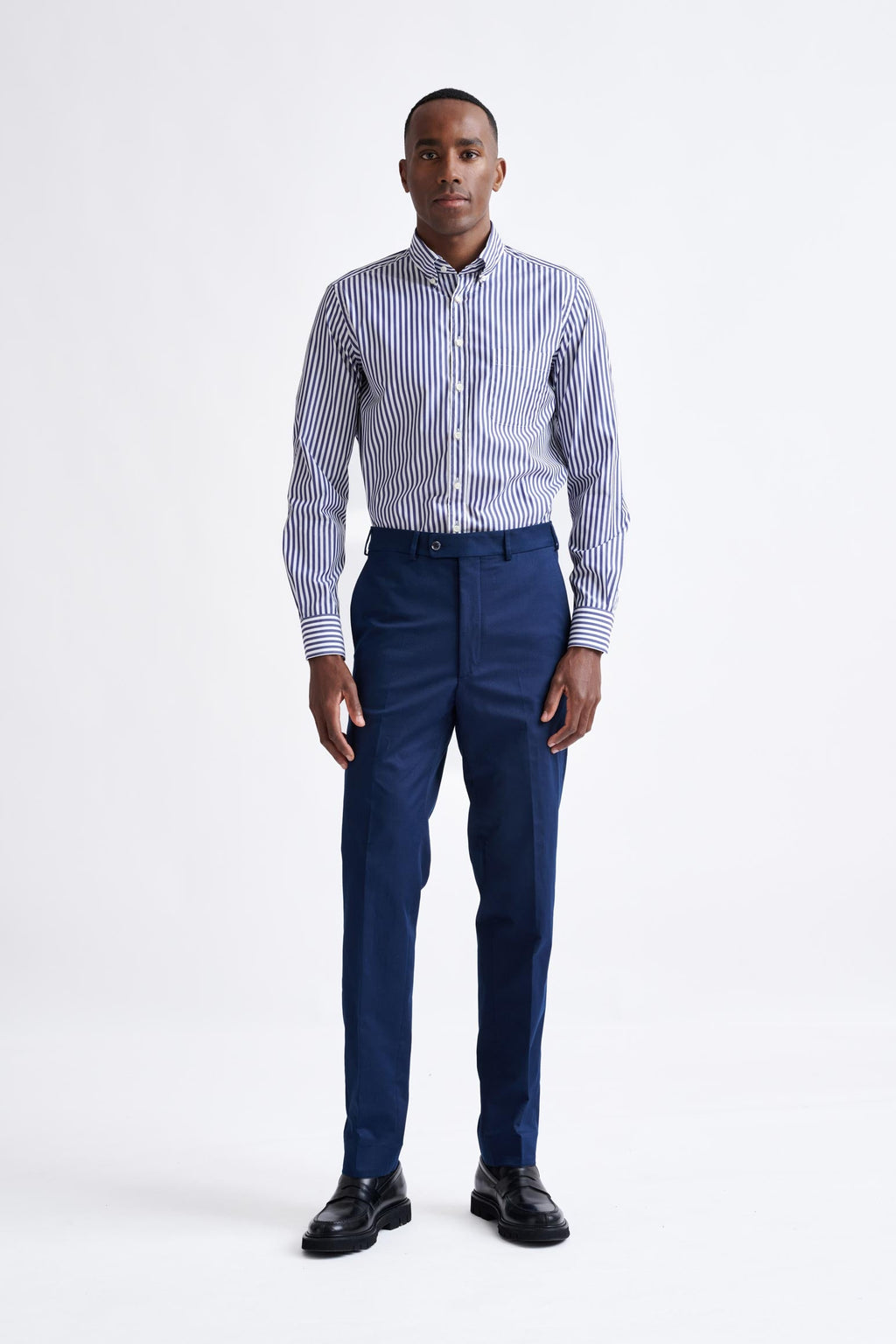 Striped Dark Blue 100% Cotton Poplin Formal Shirt — detail 1
