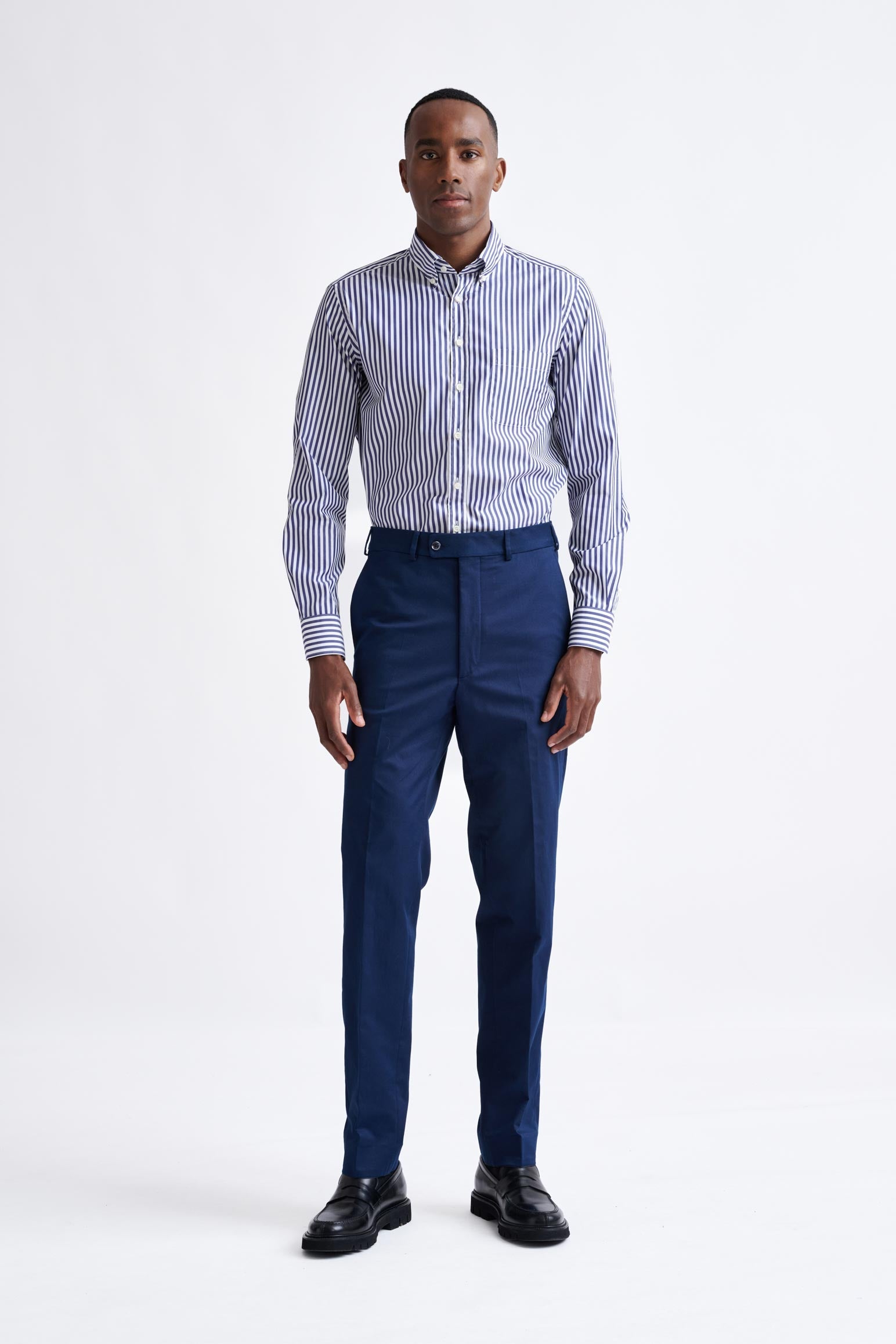 Striped Dark Blue 100% Cotton Poplin Formal Shirt — detail 1