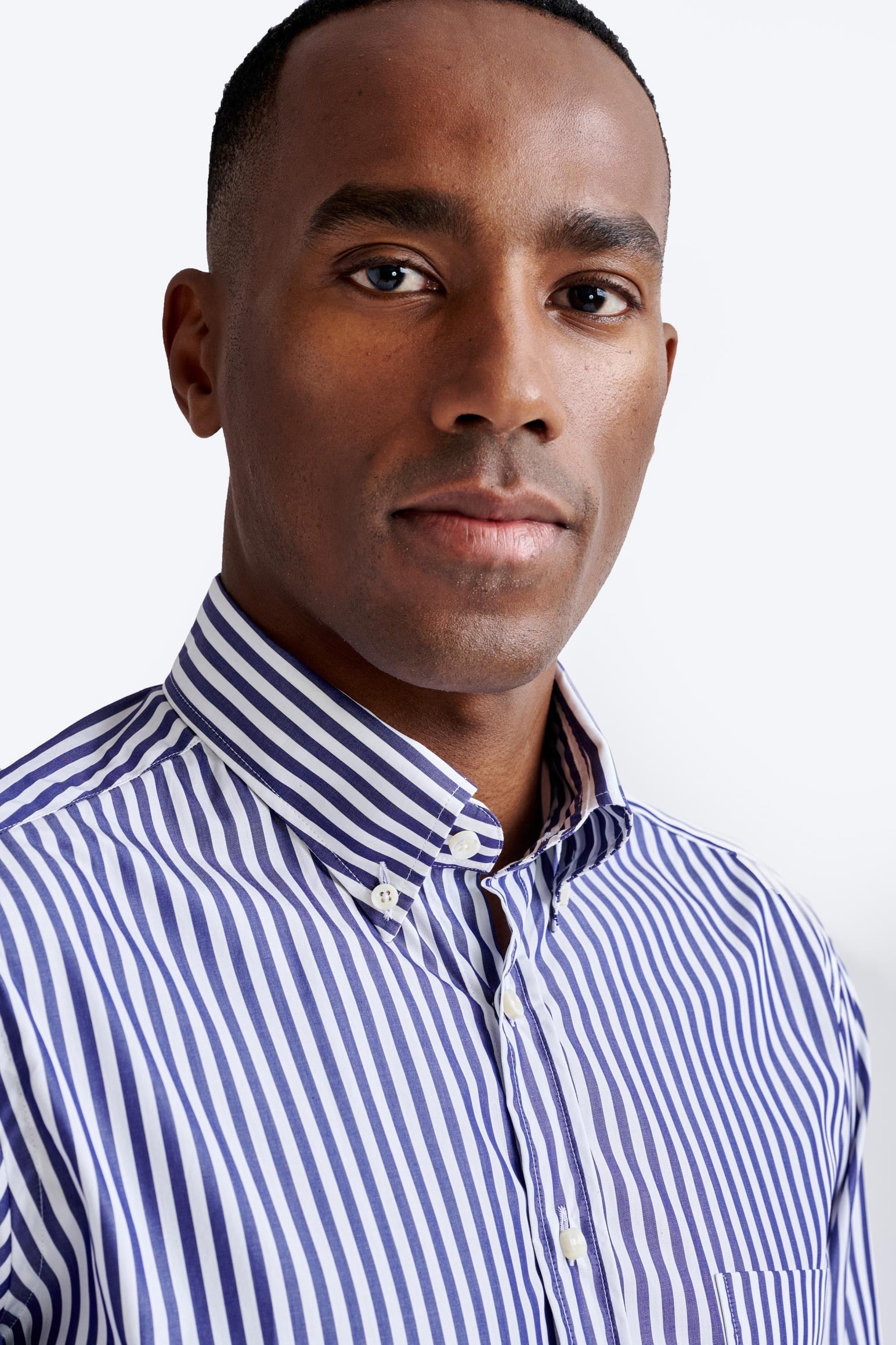 Striped Dark Blue 100% Cotton Poplin Formal Shirt — detail 2