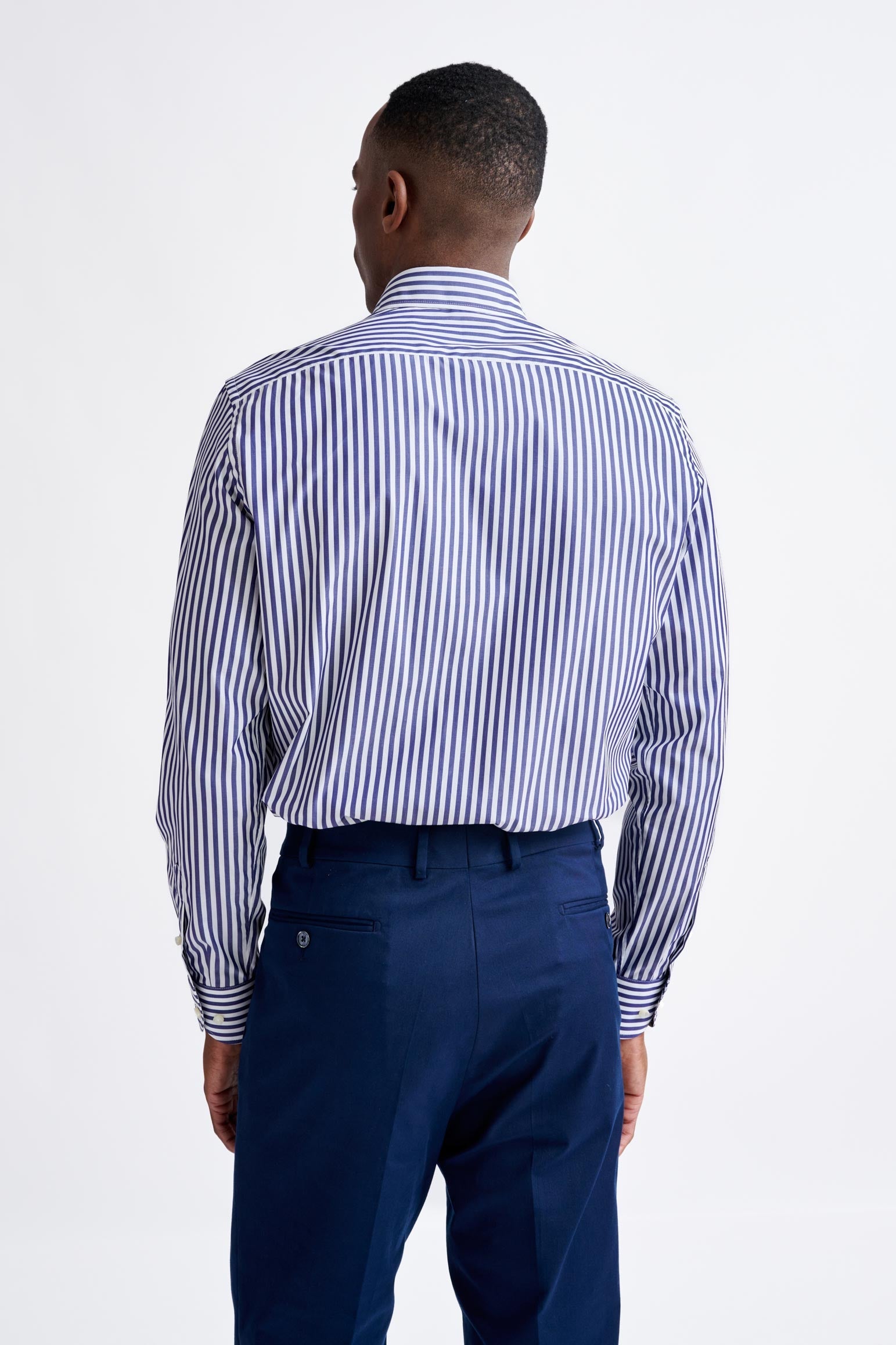 Striped Dark Blue 100% Cotton Poplin Formal Shirt — detail 4