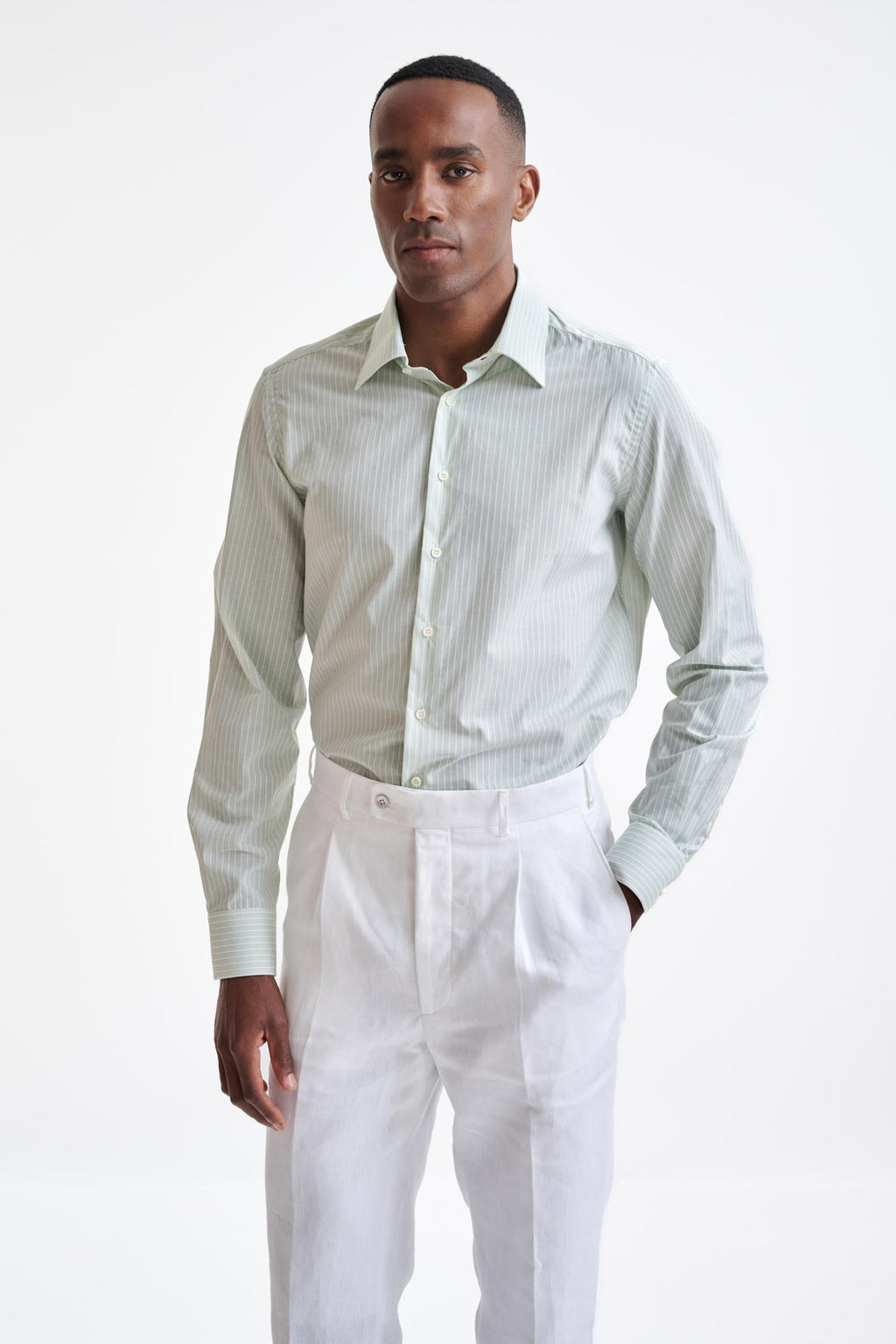 Striped White & Green 100% Cotton Oxford Formal Shirt
