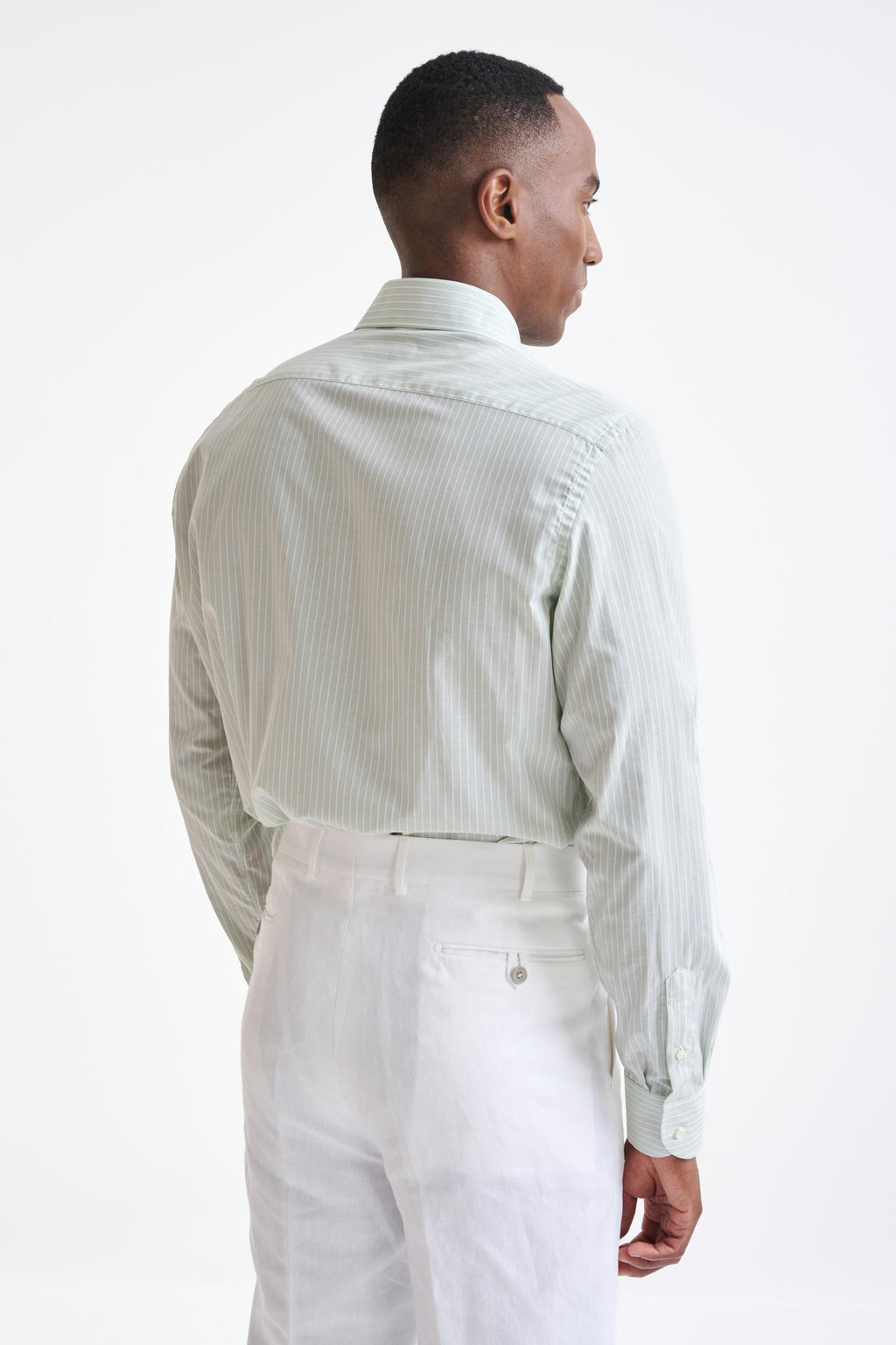 Striped White & Green 100% Cotton Oxford Formal Shirt — detail 4