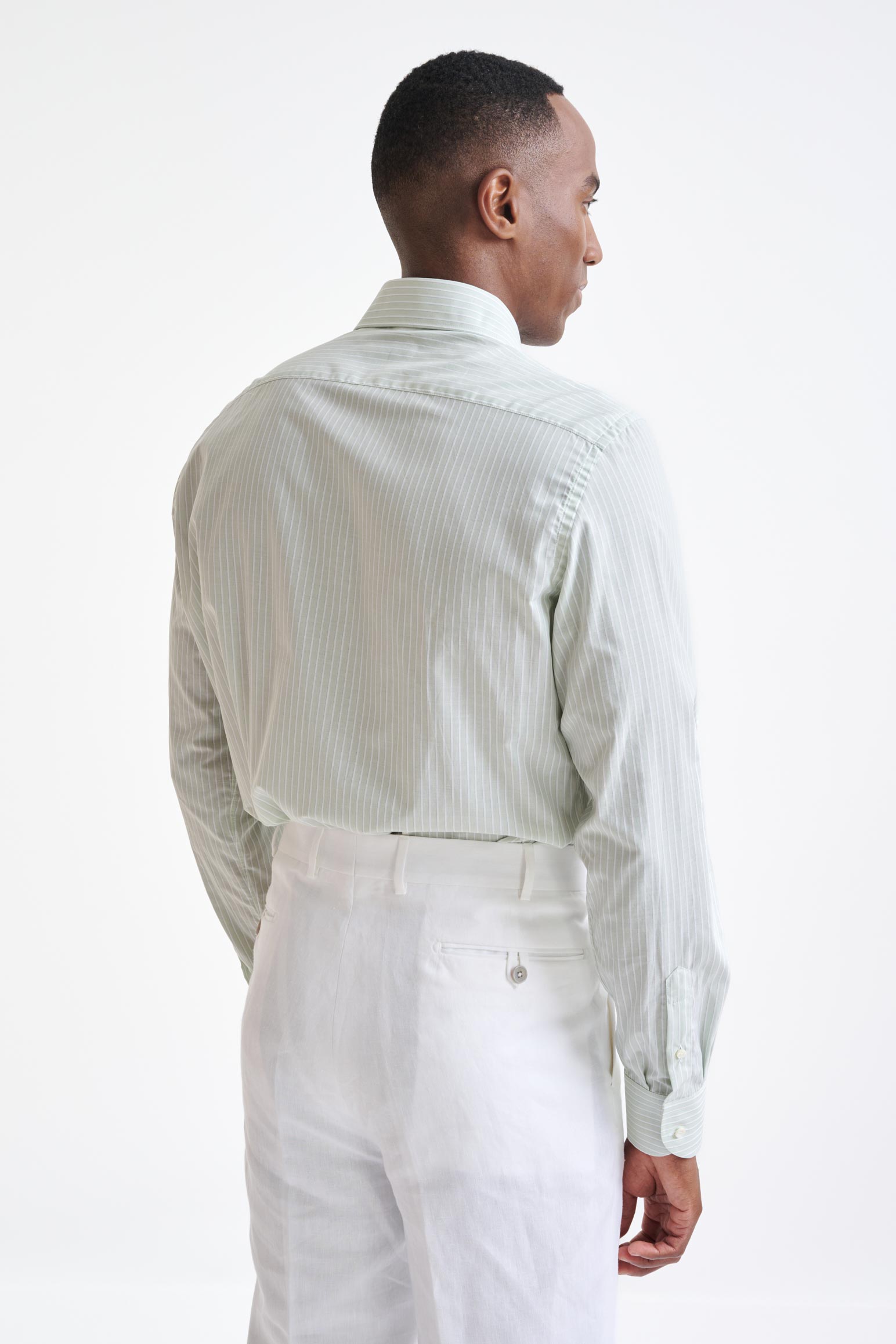 Striped White & Green 100% Cotton Oxford Formal Shirt — detail 4
