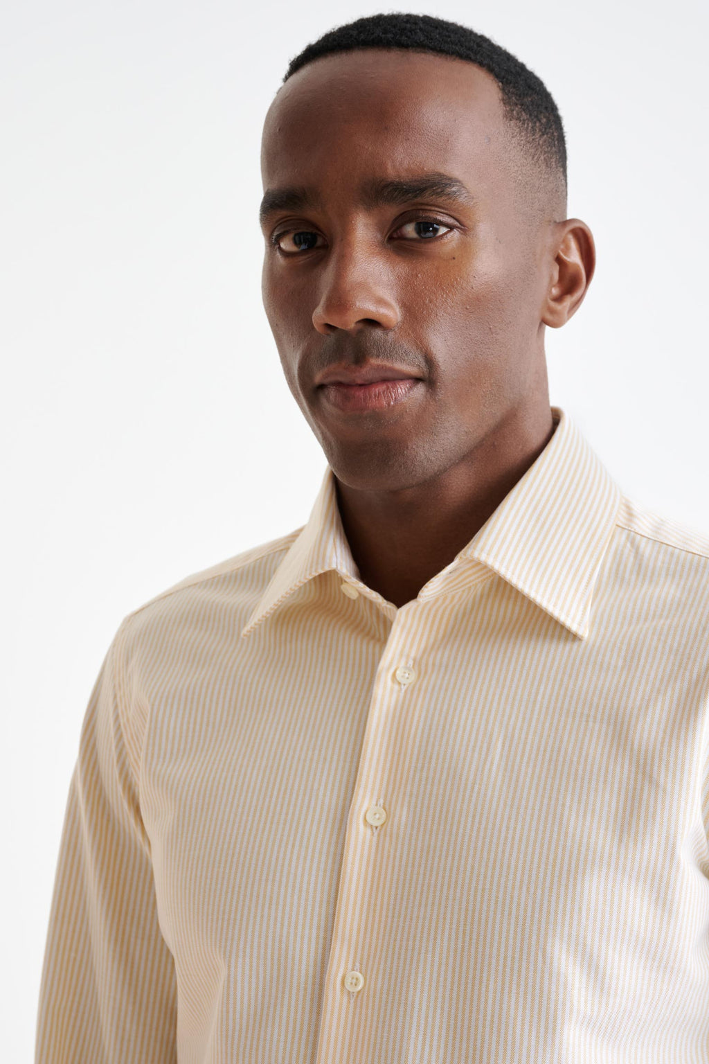 Striped White & Yellow 100% Cotton Fine Twill Formal Shirt — detail 2