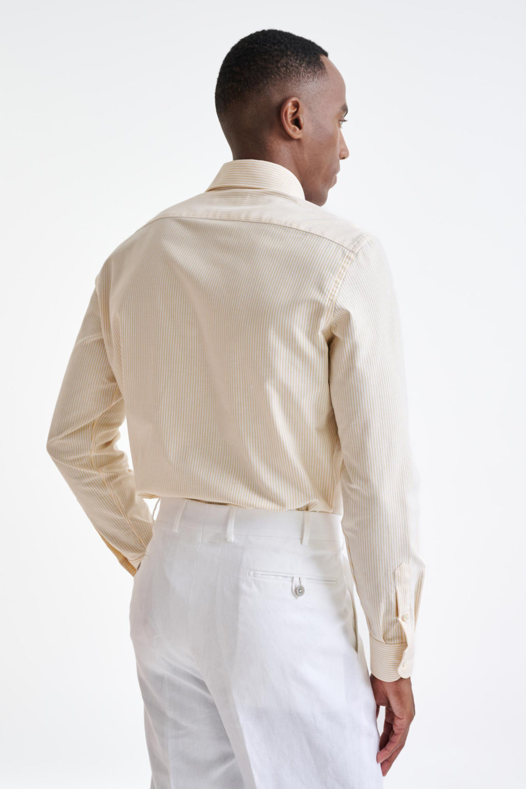 Striped White & Yellow 100% Cotton Fine Twill Formal Shirt — detail 4