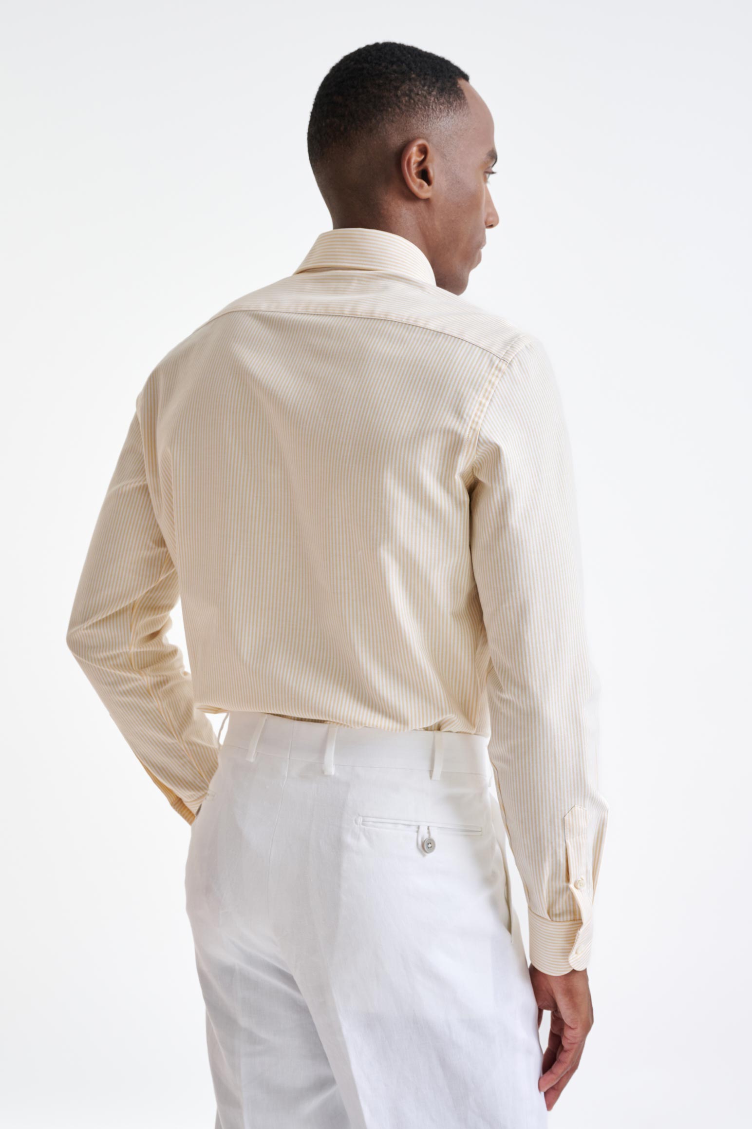 Striped White & Yellow 100% Cotton Fine Twill Formal Shirt — detail 4