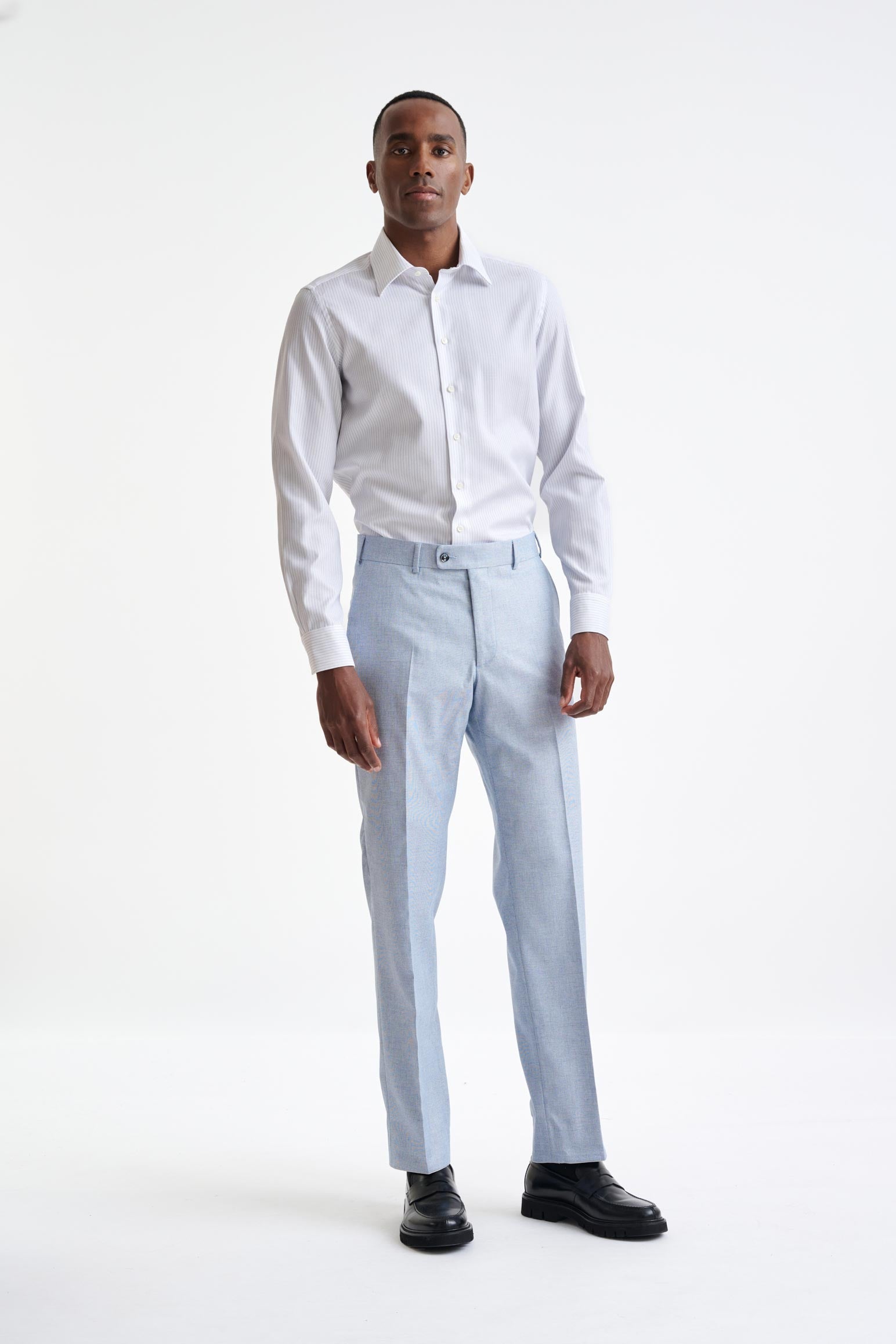 Striped White Cotton Natural Stretch Honeycomb Formal Shirt — detail 1