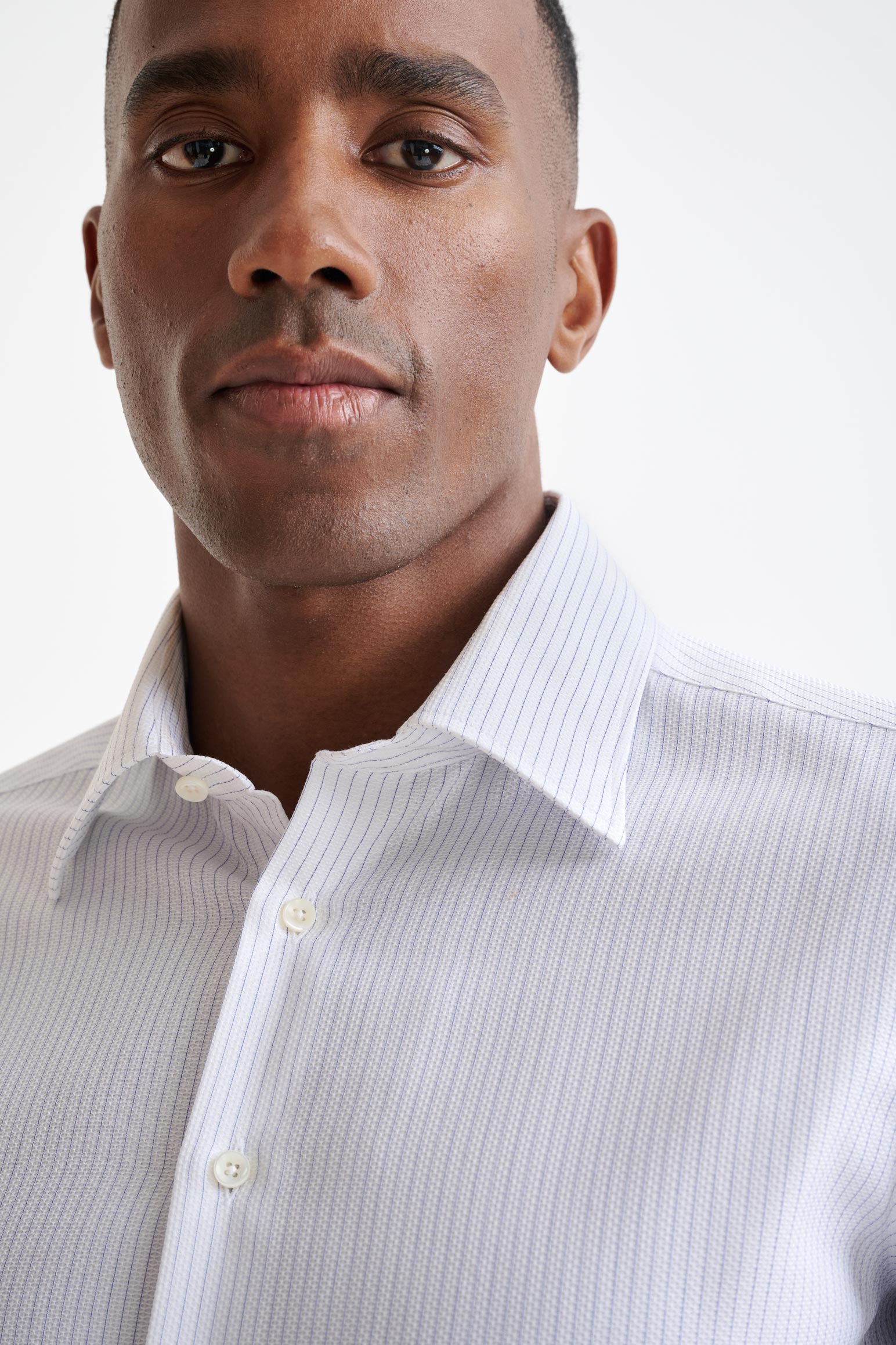 Striped White Cotton Natural Stretch Honeycomb Formal Shirt — detail 2