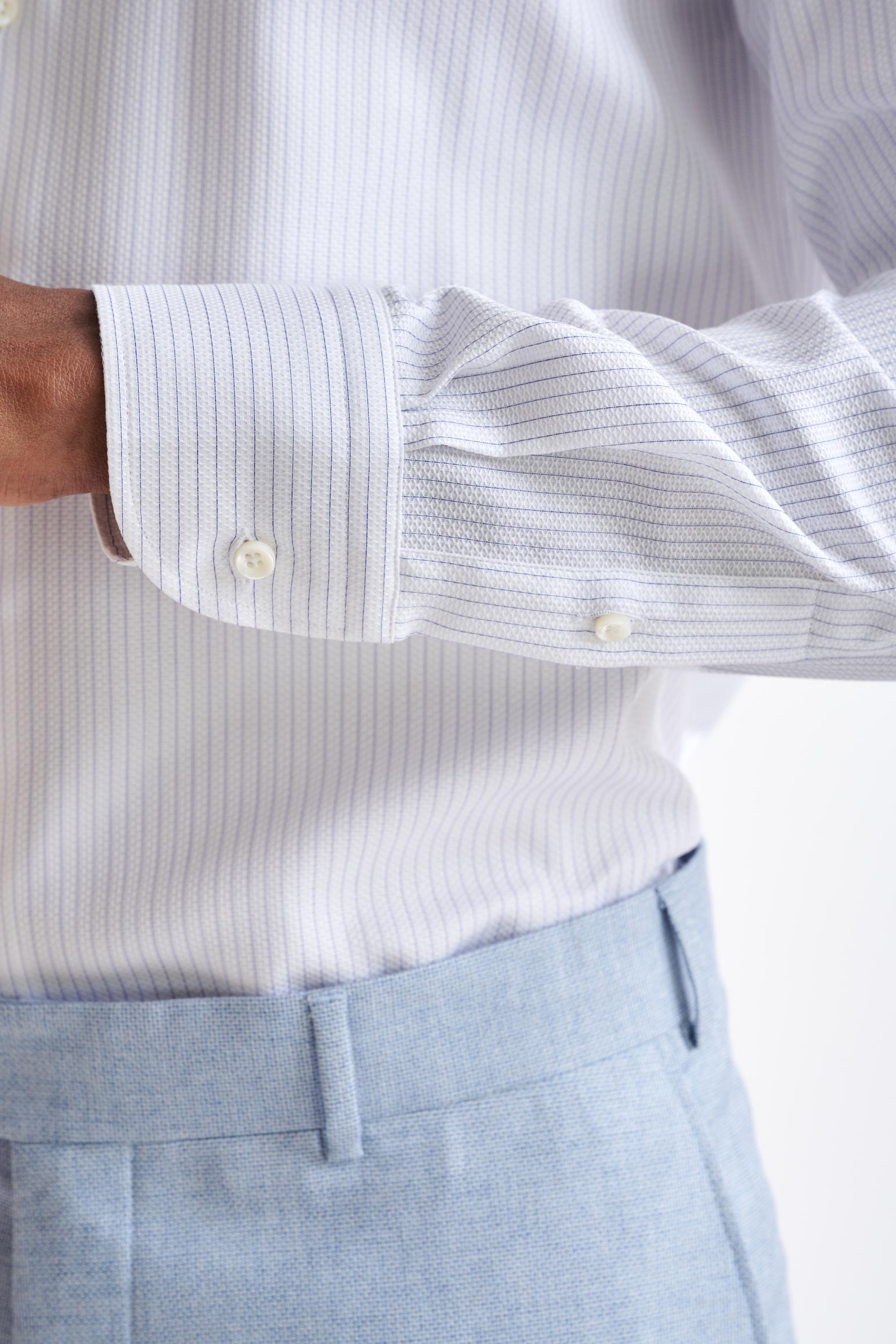Striped White Cotton Natural Stretch Honeycomb Formal Shirt — detail 3