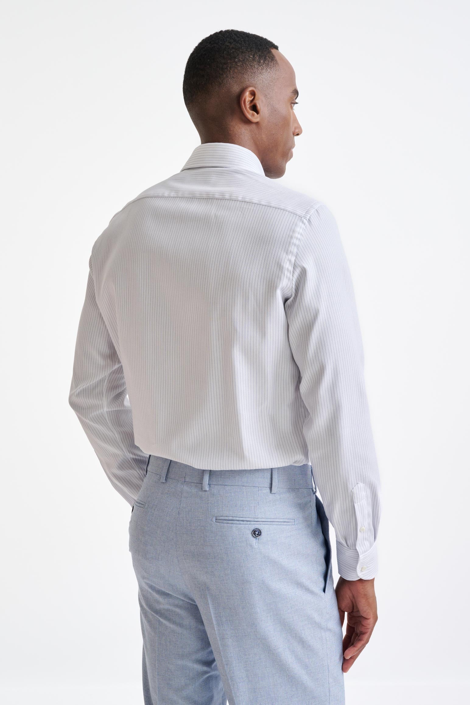 Striped White Cotton Natural Stretch Honeycomb Formal Shirt — detail 4