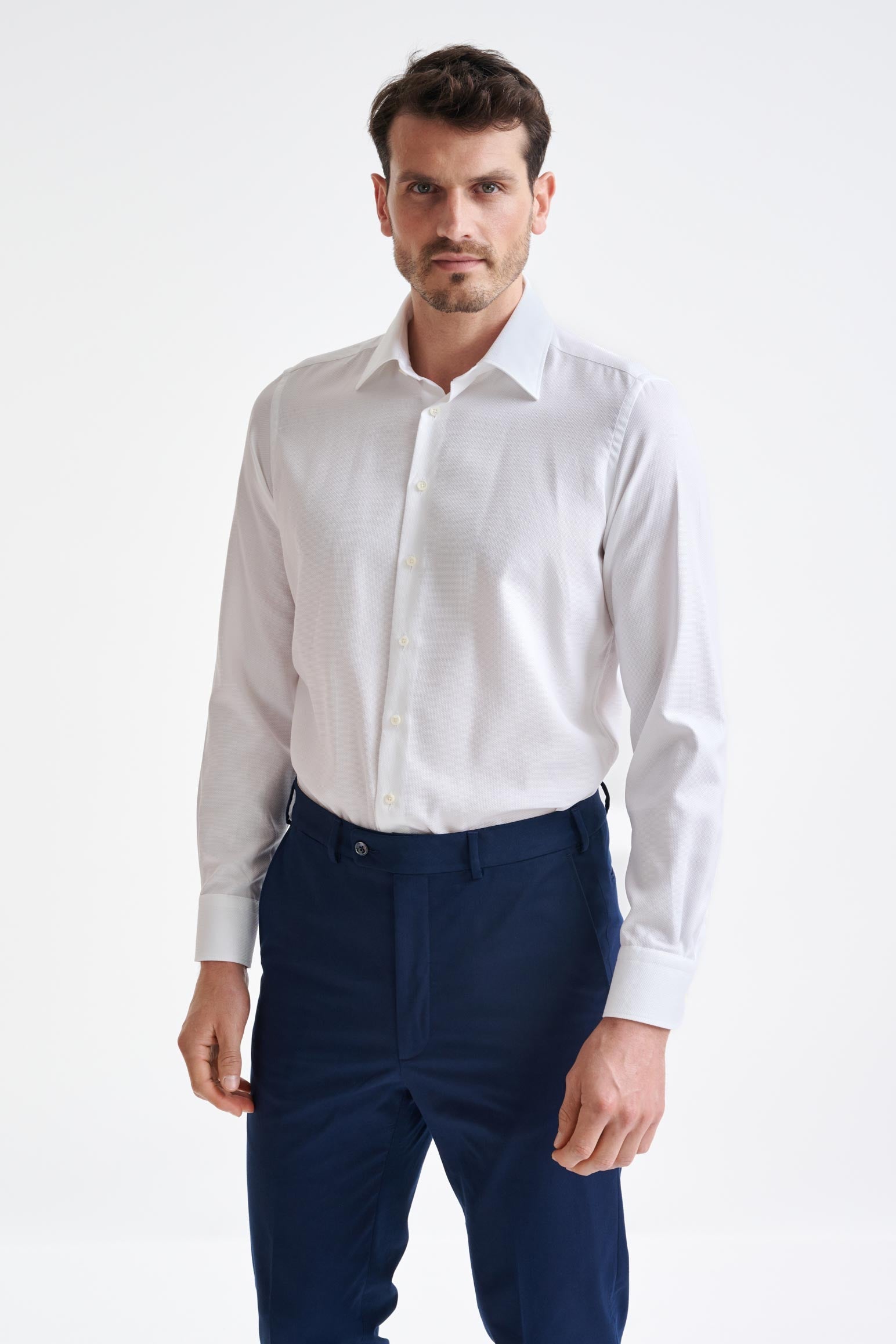 Plain White Cotton Natural Stretch Honeycomb Formal Shirt