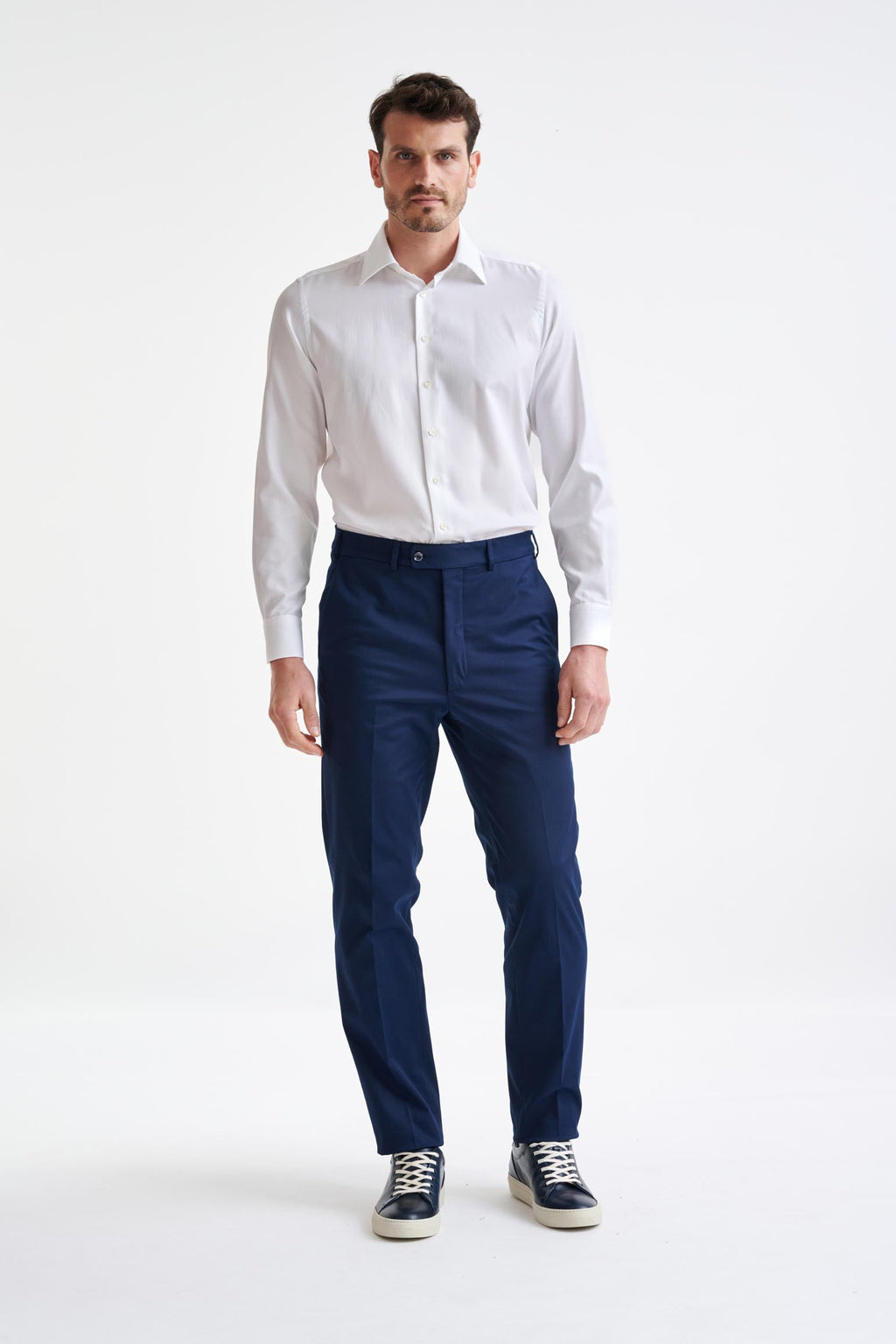 Plain White Cotton Natural Stretch Honeycomb Formal Shirt — detail 1