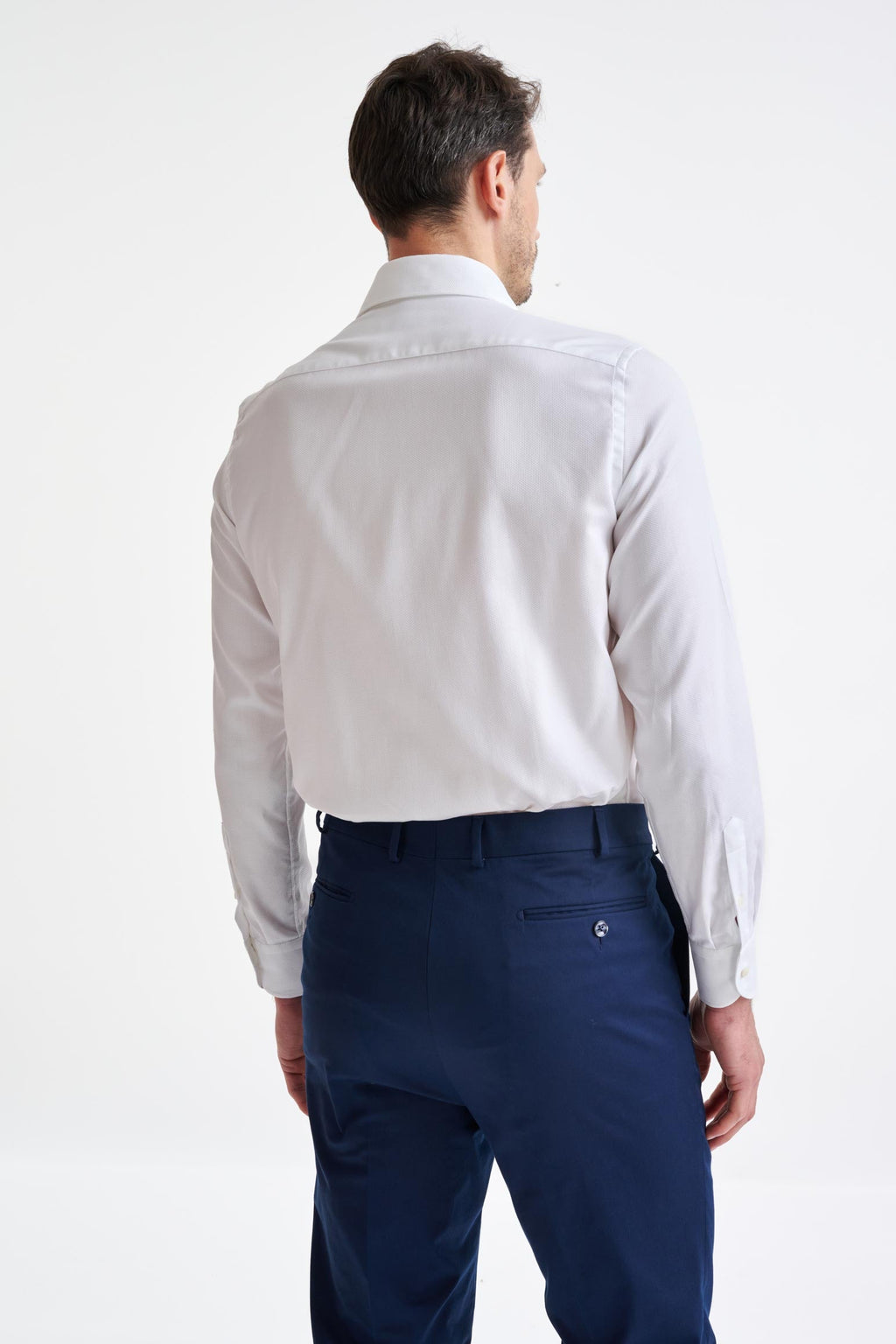 Plain White Cotton Natural Stretch Honeycomb Formal Shirt — detail 4
