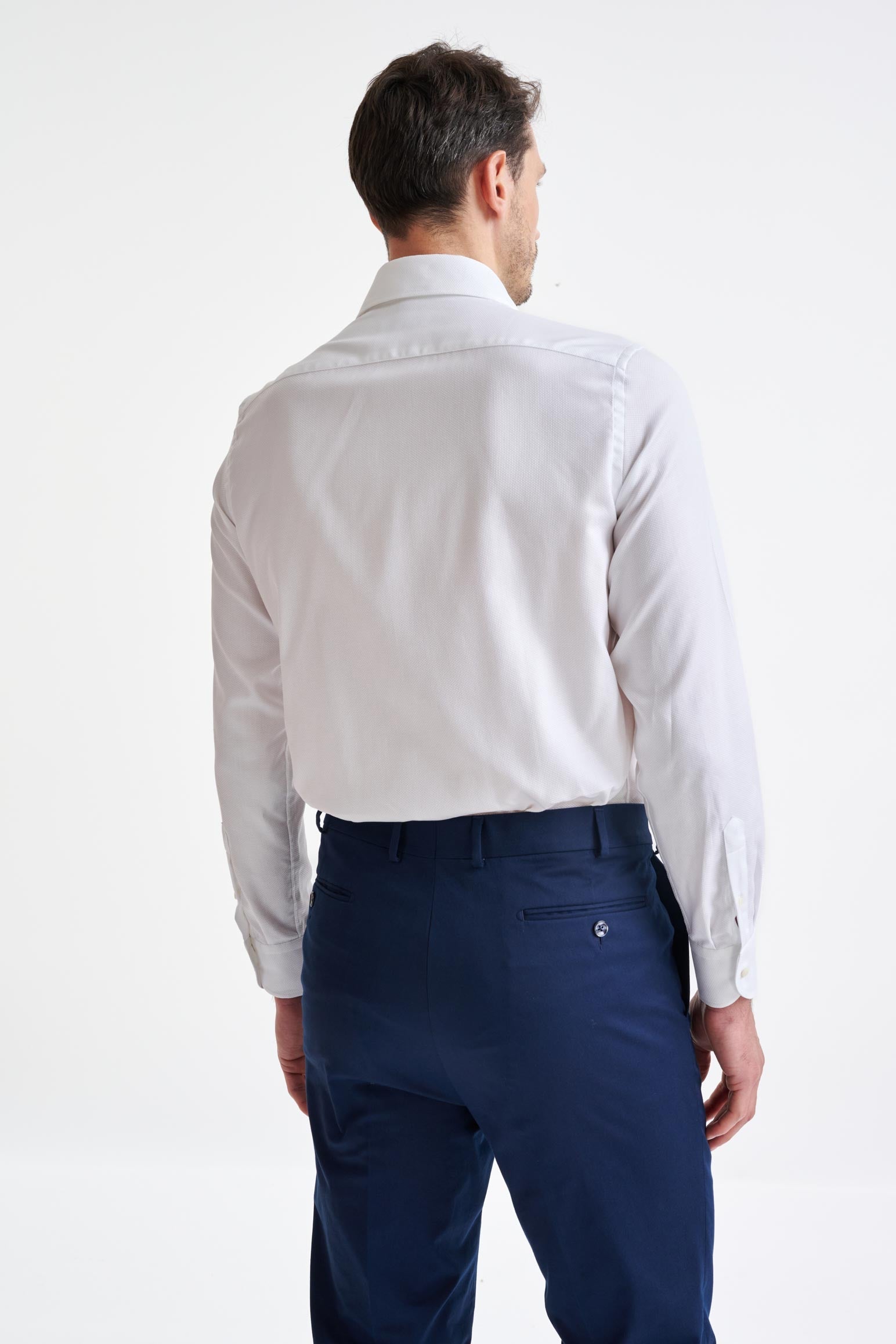 Plain White Cotton Natural Stretch Honeycomb Formal Shirt — detail 4