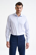 Striped White & Blue 100% Cotton Poplin Formal Shirt