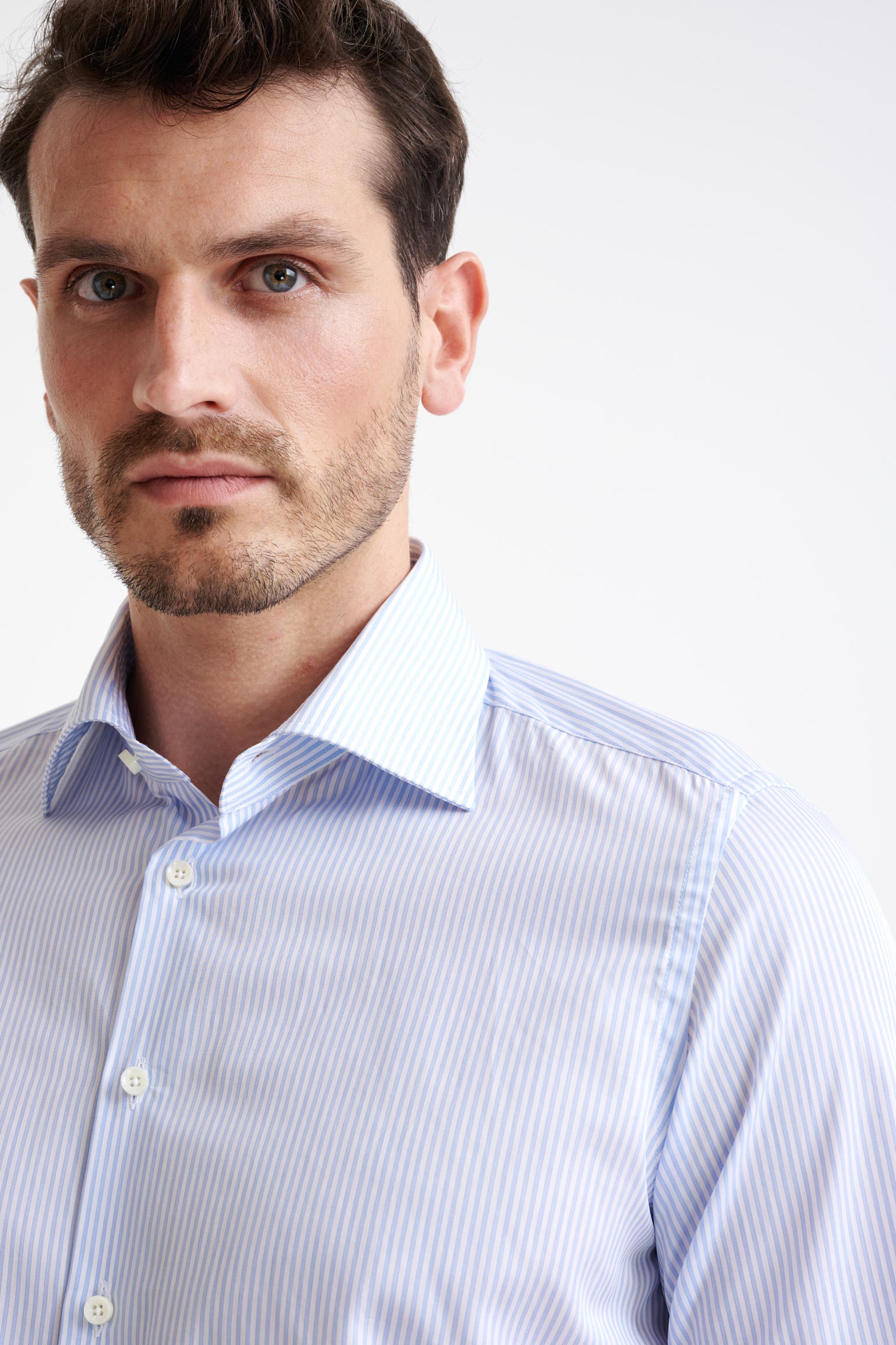 Striped White & Blue 100% Cotton Poplin Formal Shirt — detail 2