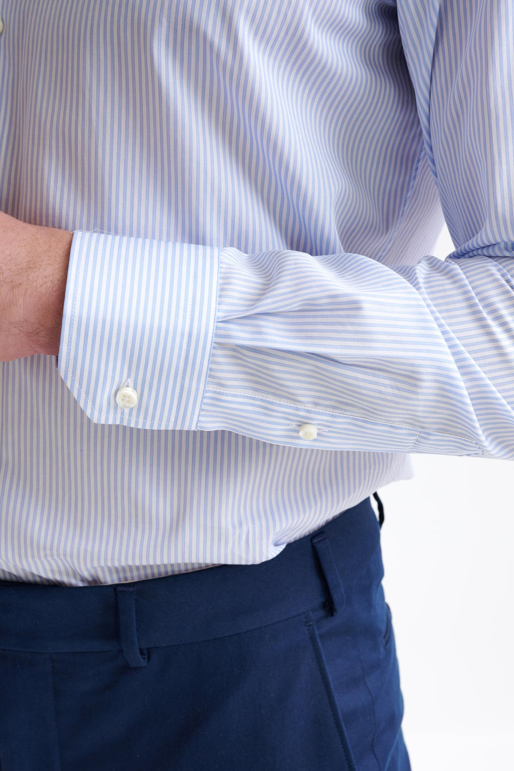 Striped White & Blue 100% Cotton Poplin Formal Shirt — detail 3
