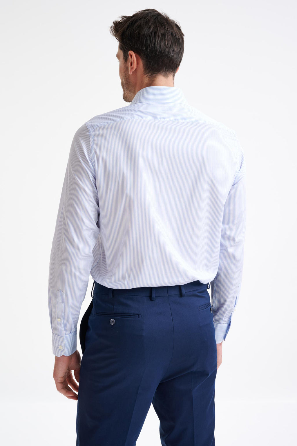 Striped White & Blue 100% Cotton Poplin Formal Shirt — detail 4
