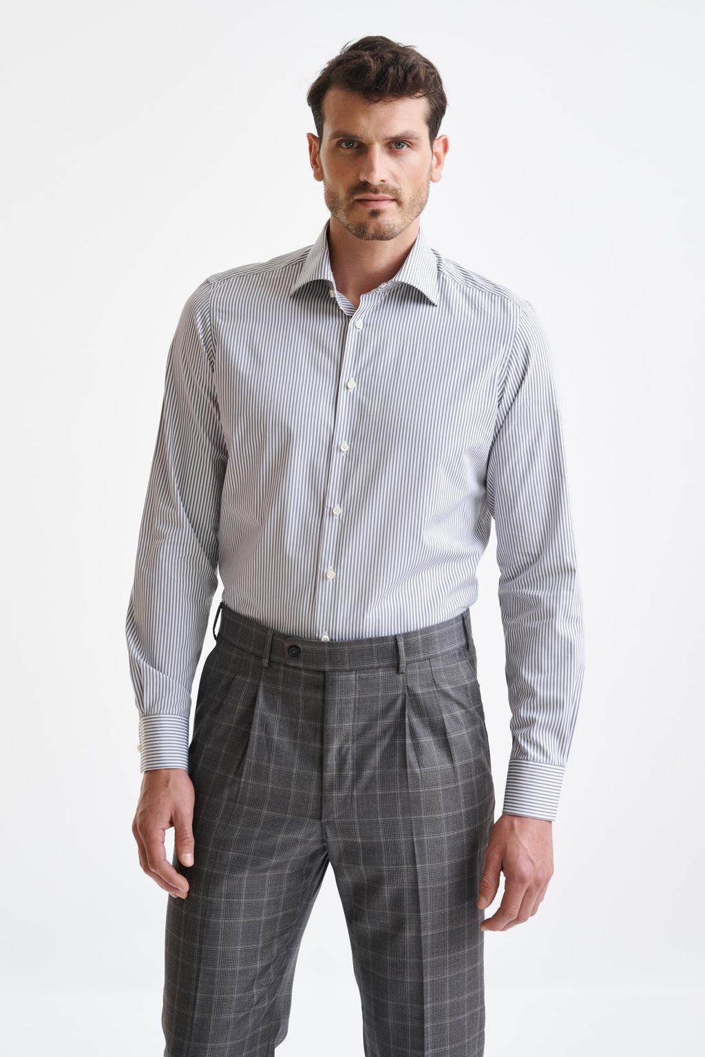 Striped Grey 100% Cotton Poplin Formal Shirt