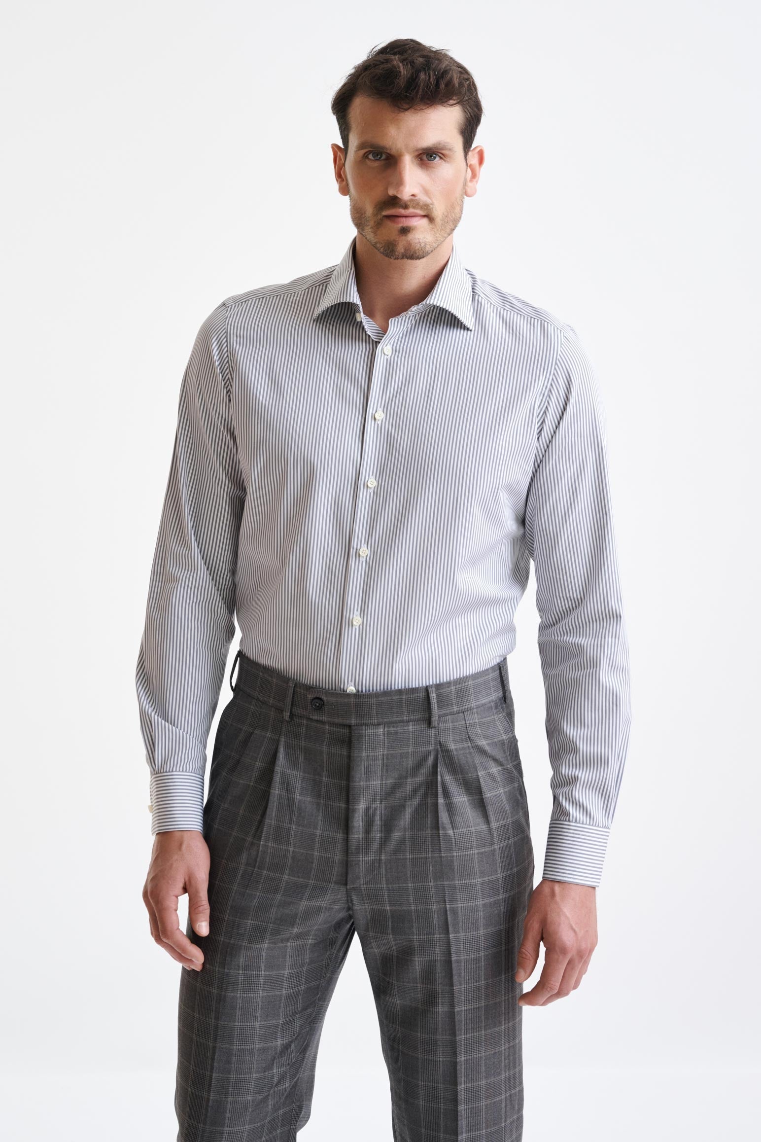 Striped Grey 100% Cotton Poplin Formal Shirt