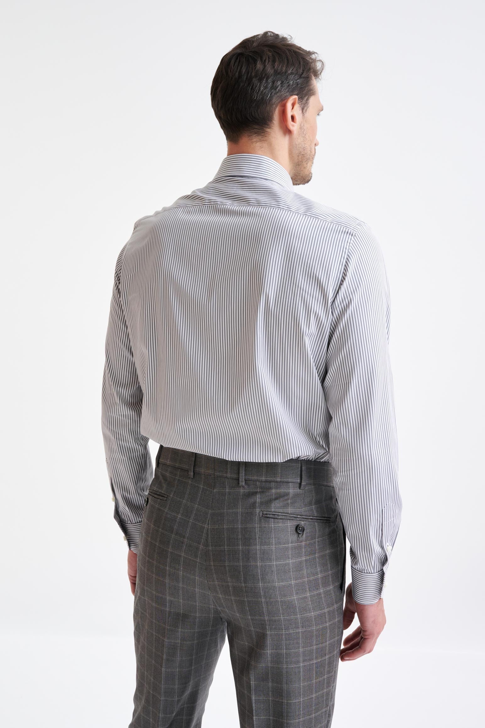 Striped Grey 100% Cotton Poplin Formal Shirt — detail 2