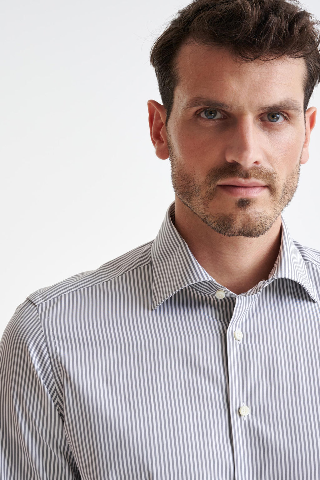 Striped Grey 100% Cotton Poplin Formal Shirt — detail 1