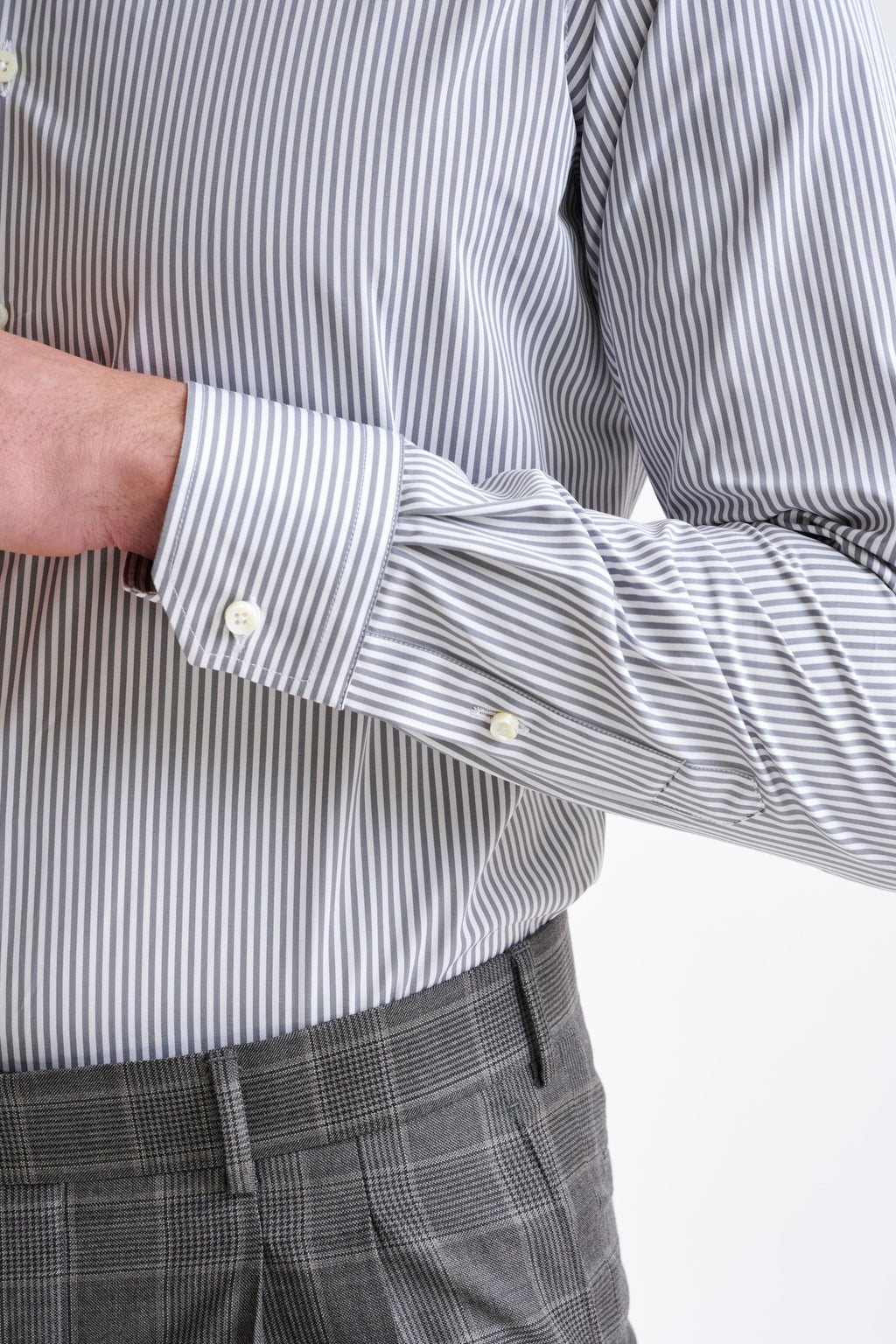 Striped Grey 100% Cotton Poplin Formal Shirt — detail 3