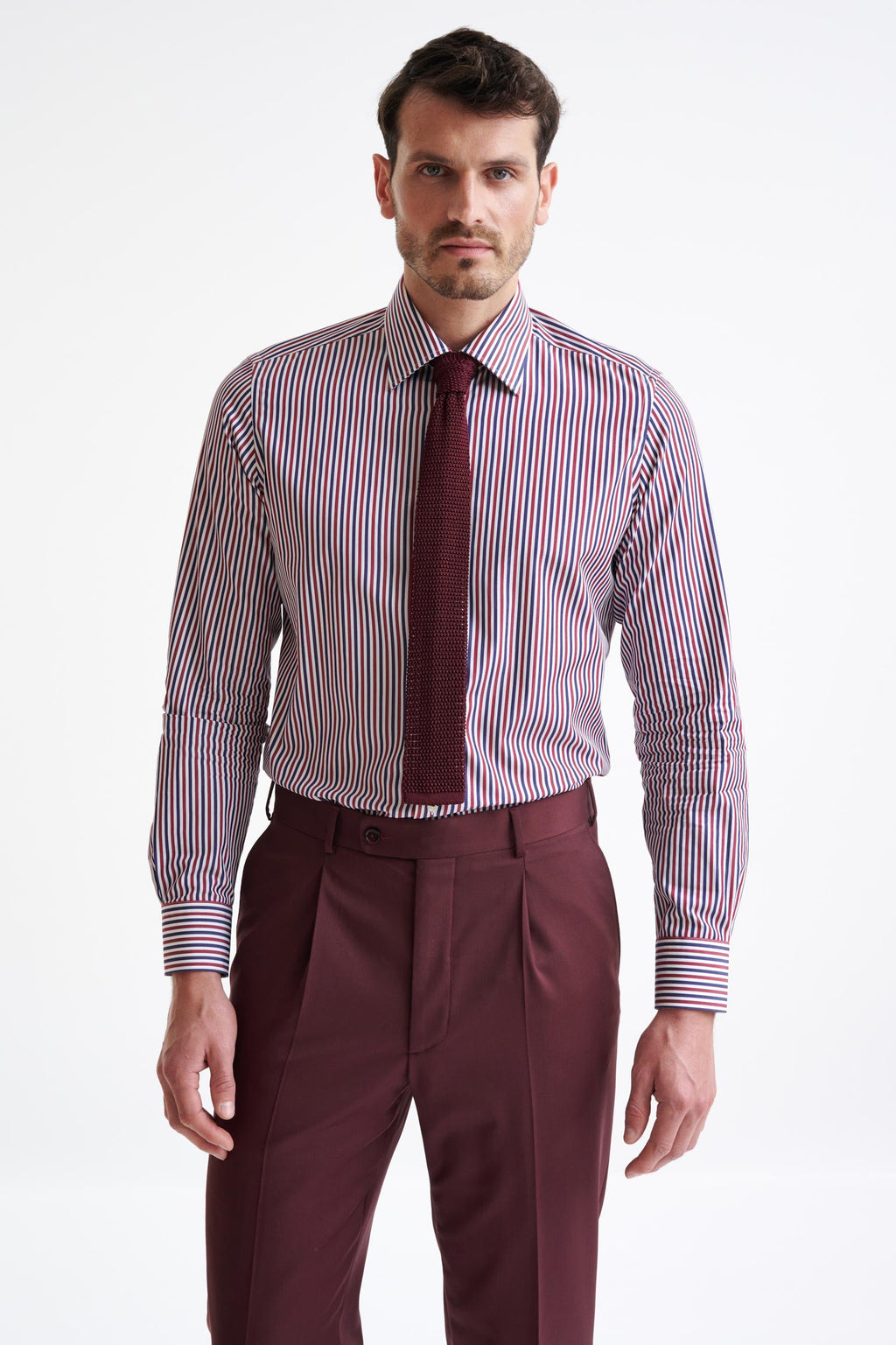 Striped Blue Bordo 100% Cotton Poplin Formal Shirt