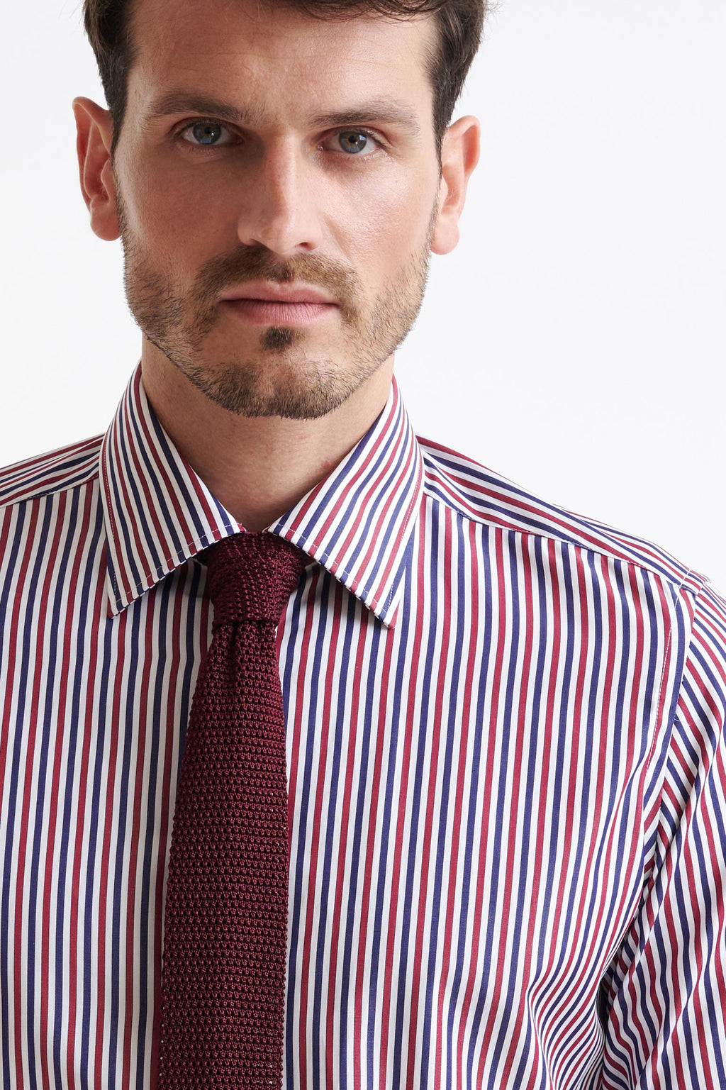 Striped Blue Bordo 100% Cotton Poplin Formal Shirt — detail 2