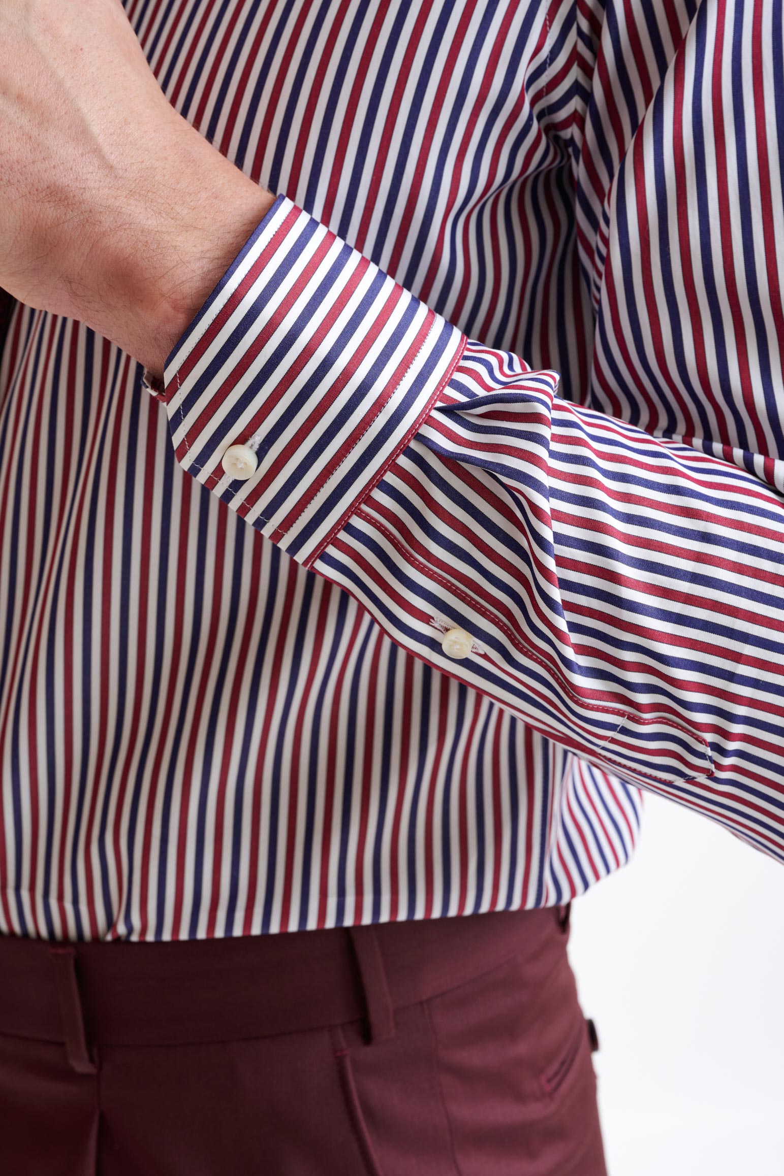 Striped Blue Bordo 100% Cotton Poplin Formal Shirt — detail 4
